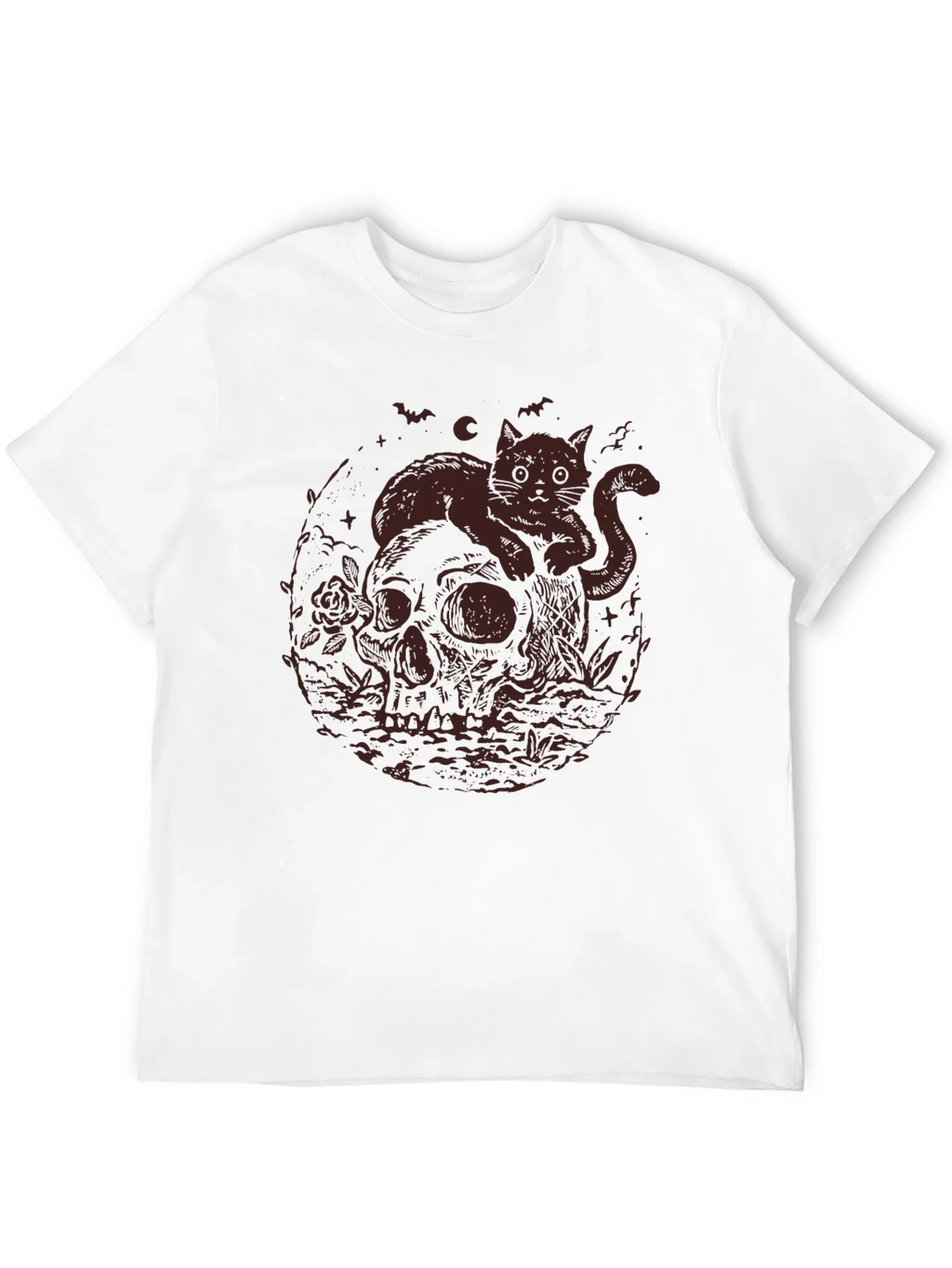 Skull Cat Graphic Tee - Gothic Style T-Shirt