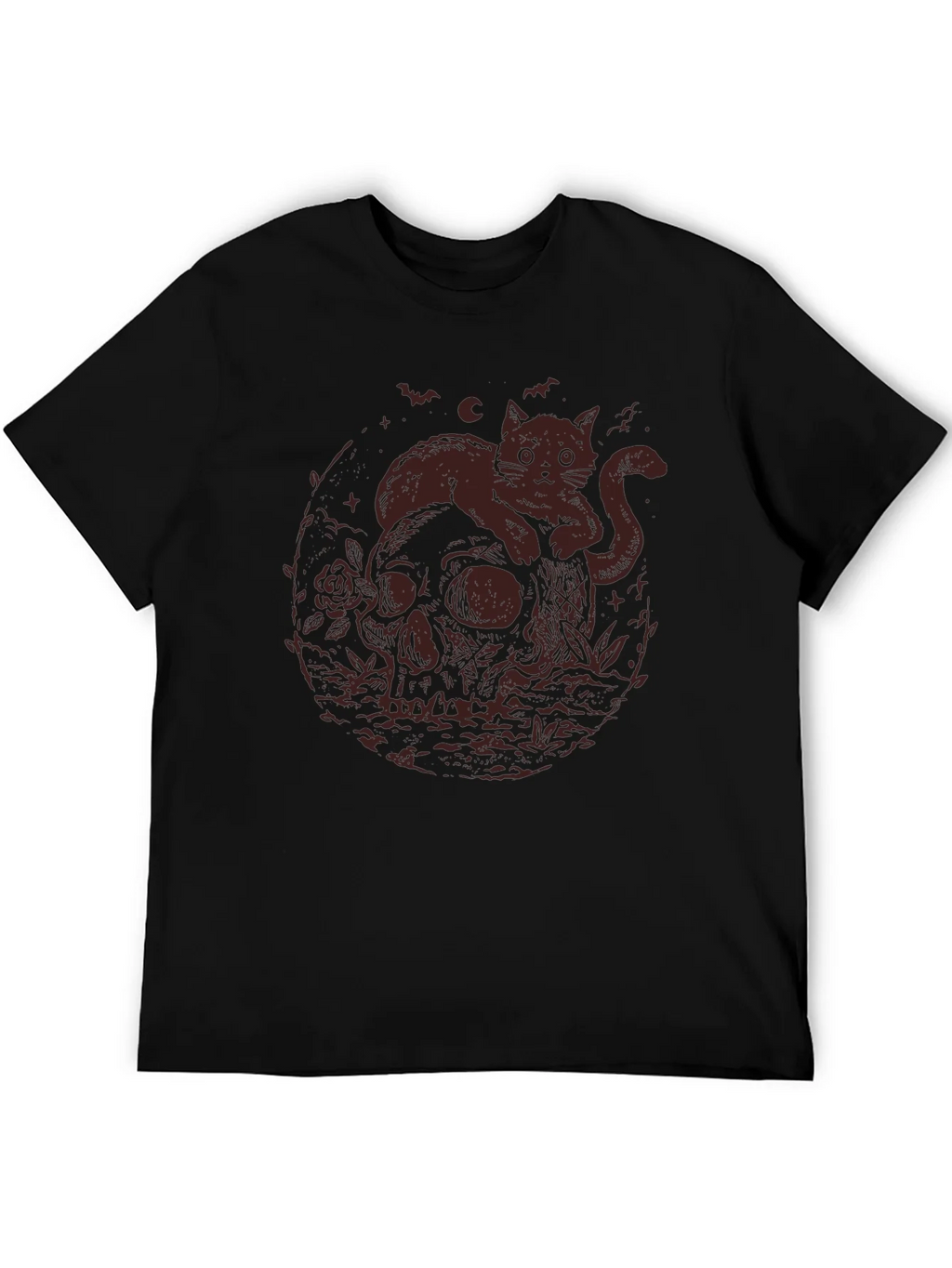 Skull Cat Graphic Tee - Gothic Style T-Shirt