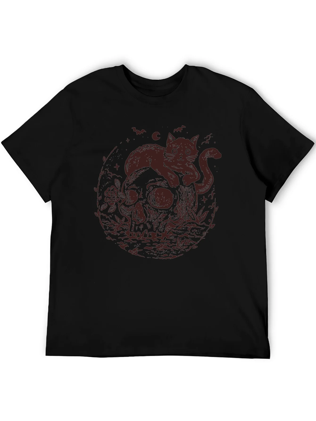 Skull Cat Graphic Tee - Gothic Style T-Shirt