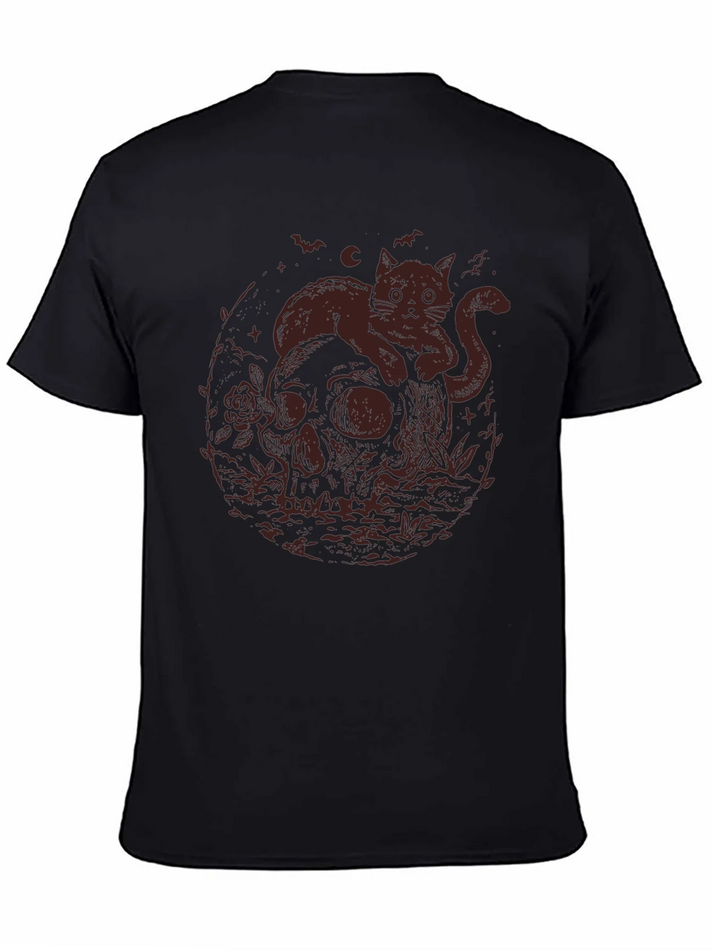 Skull Cat Graphic Tee - Gothic Style T-Shirt