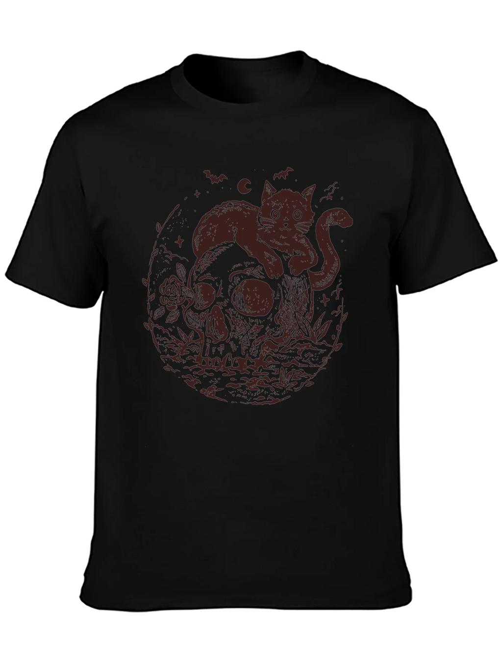 Skull Cat Graphic Tee - Gothic Style T-Shirt