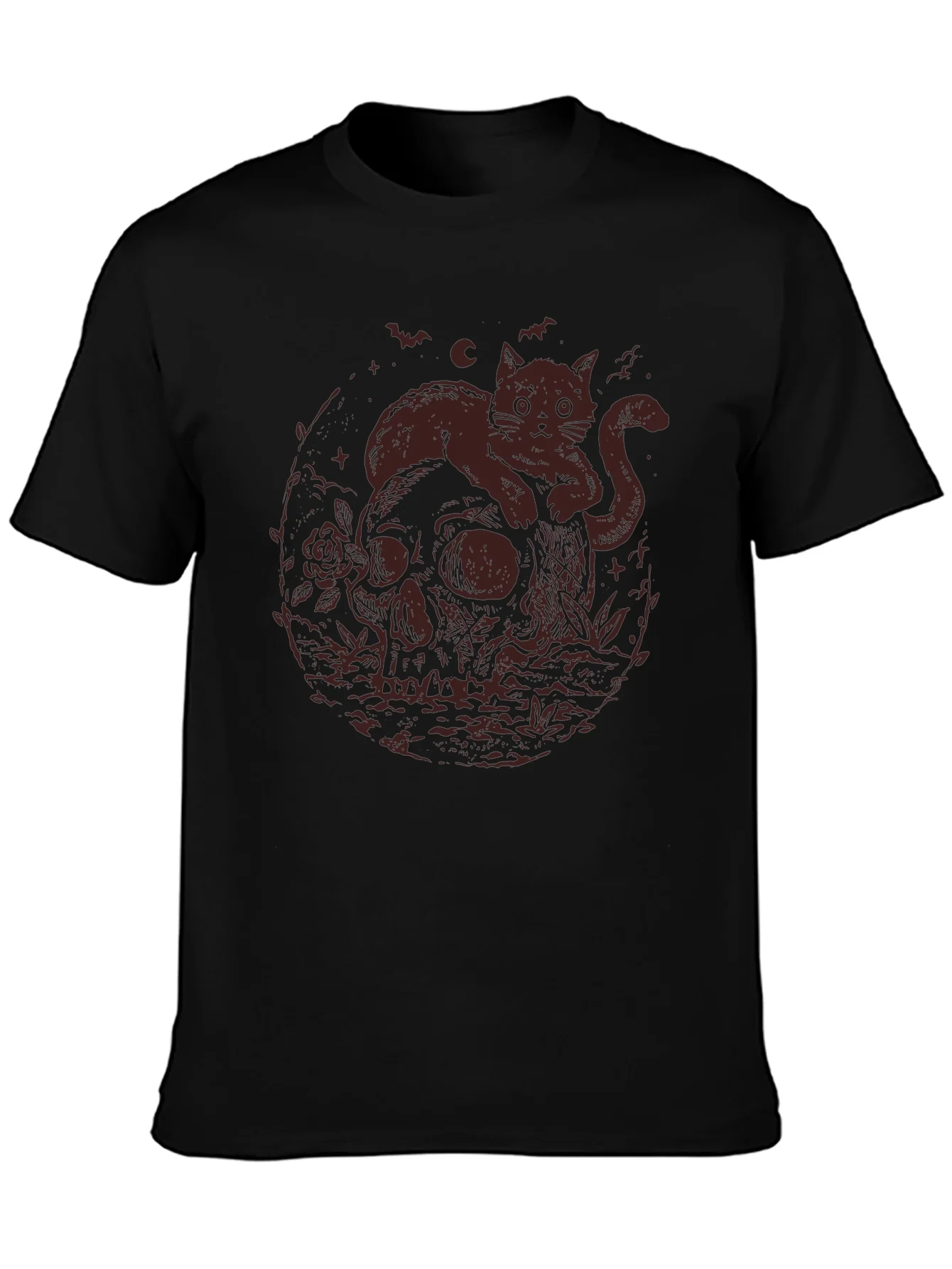 Skull Cat Graphic Tee - Gothic Style T-Shirt