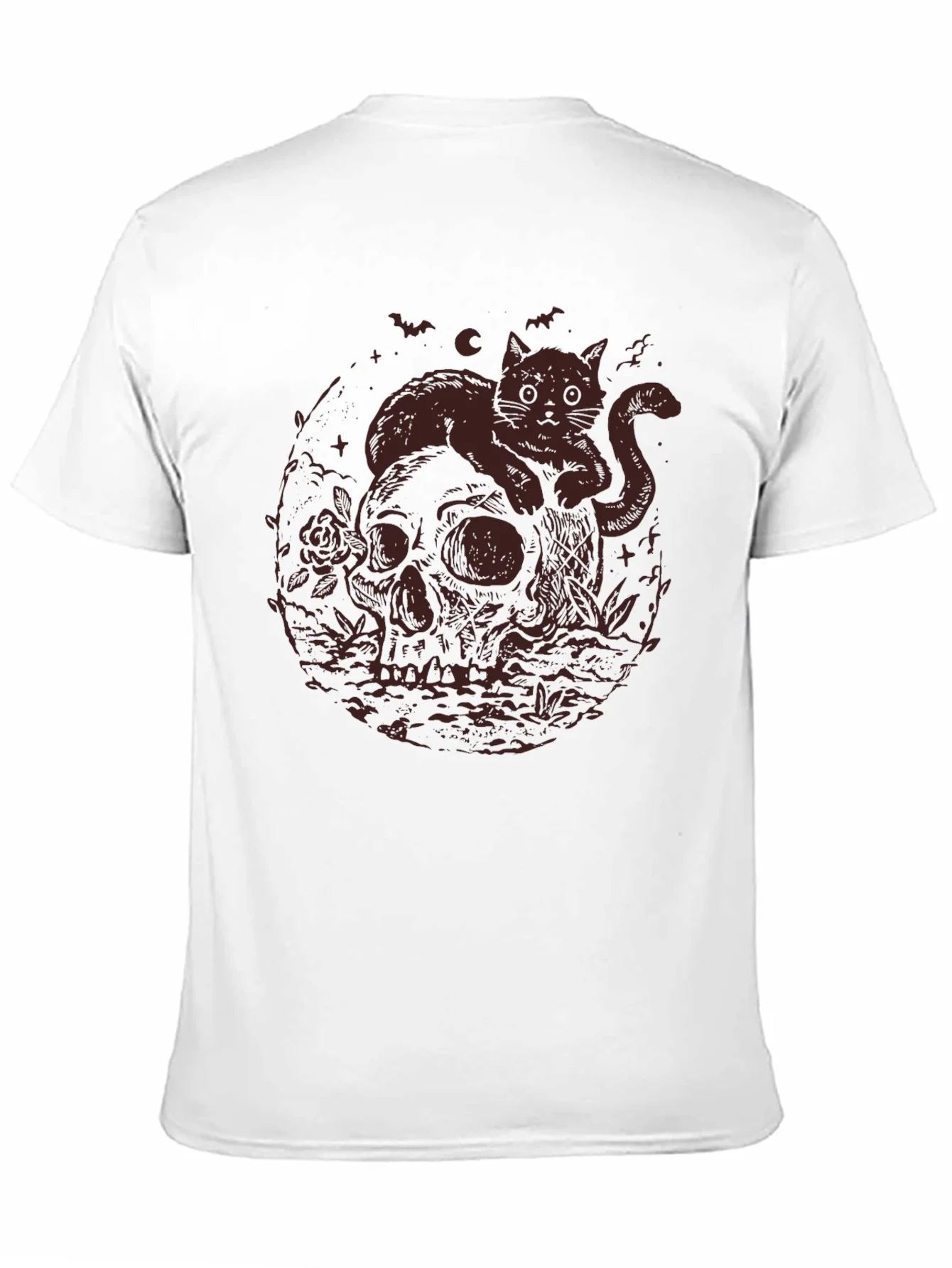 Skull Cat Graphic Tee - Gothic Style T-Shirt