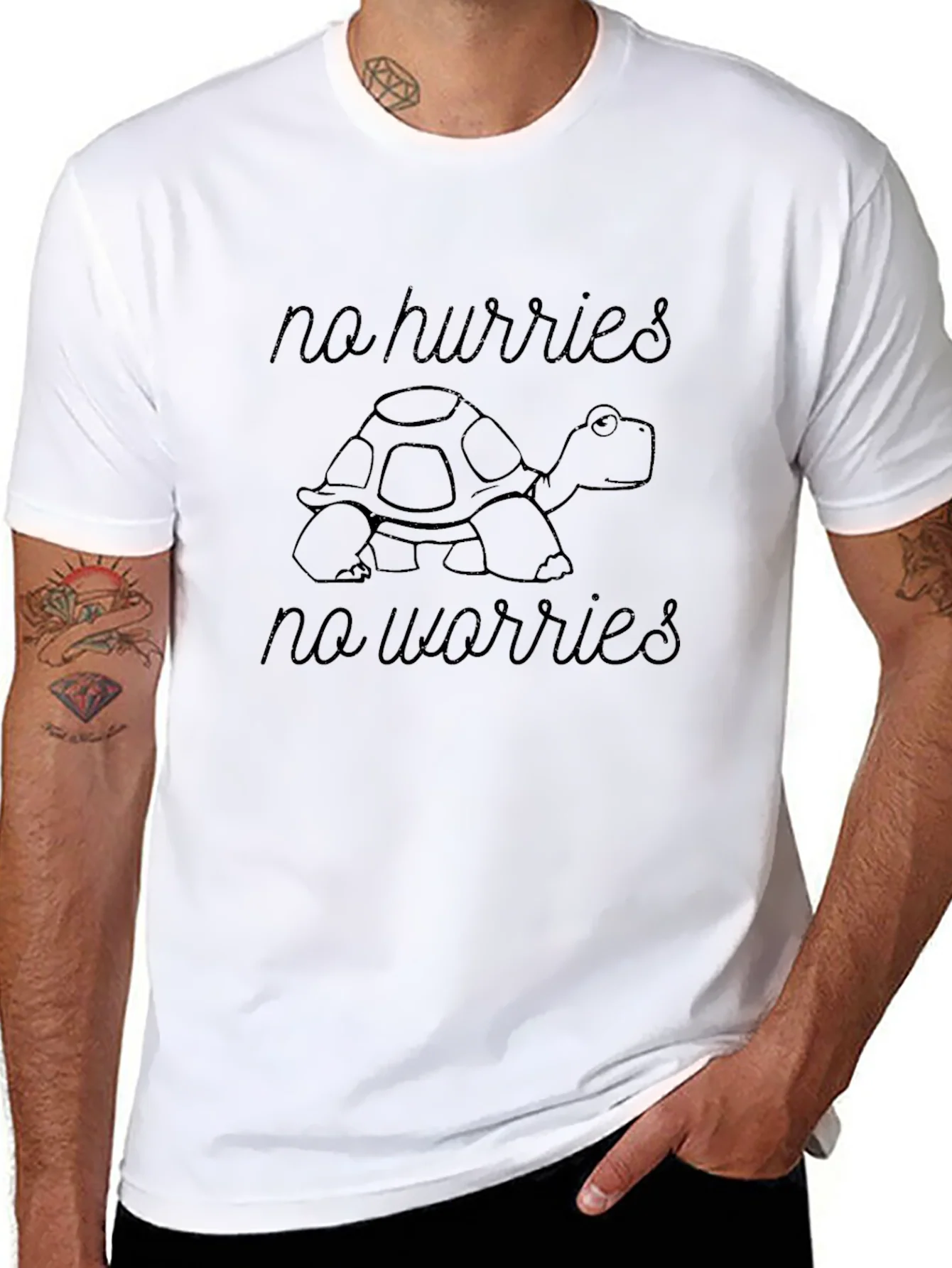 Relaxed Turtle Graphic Tee - No Hurries No Worries