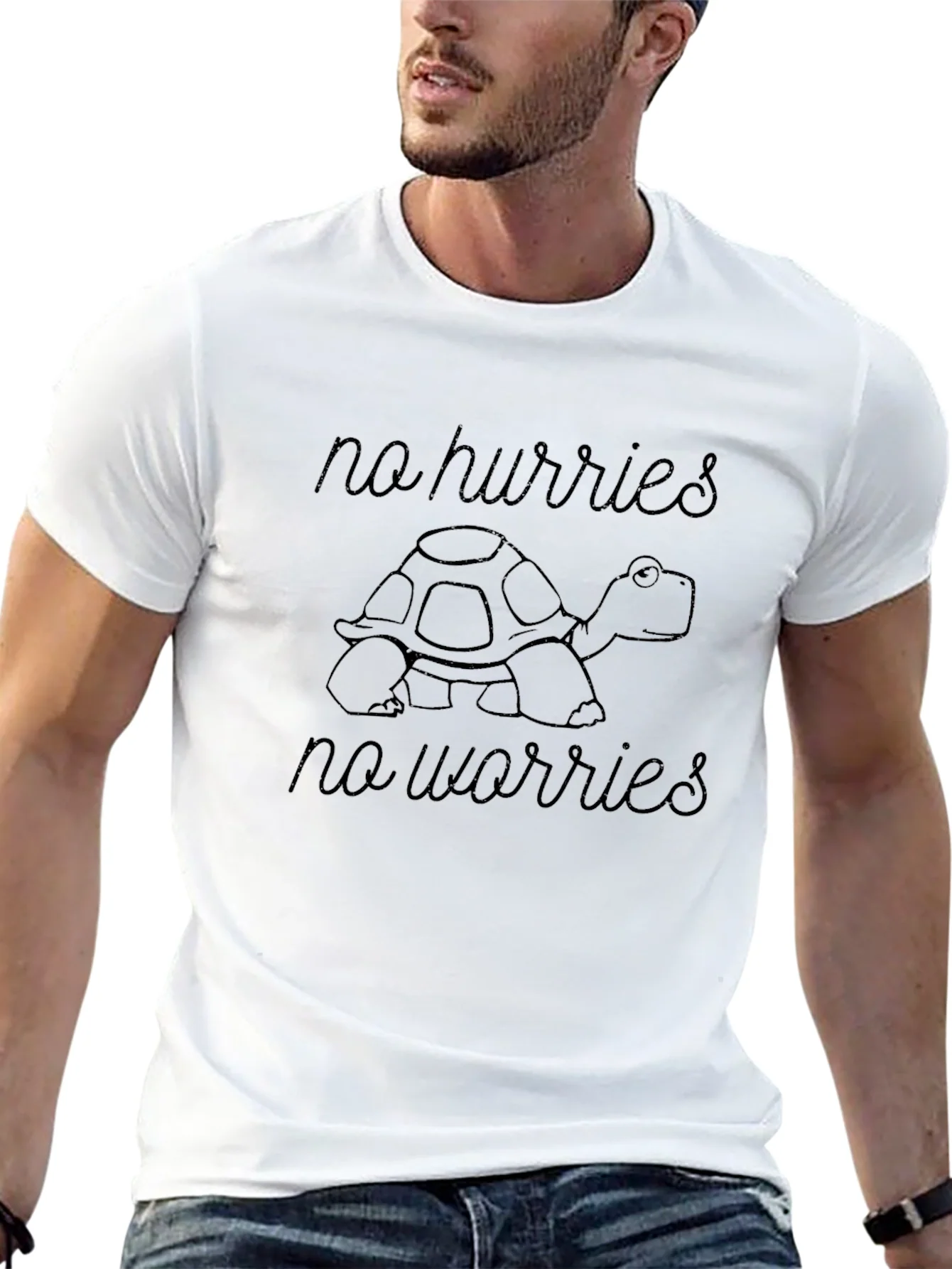 Relaxed Turtle Graphic Tee - No Hurries No Worries