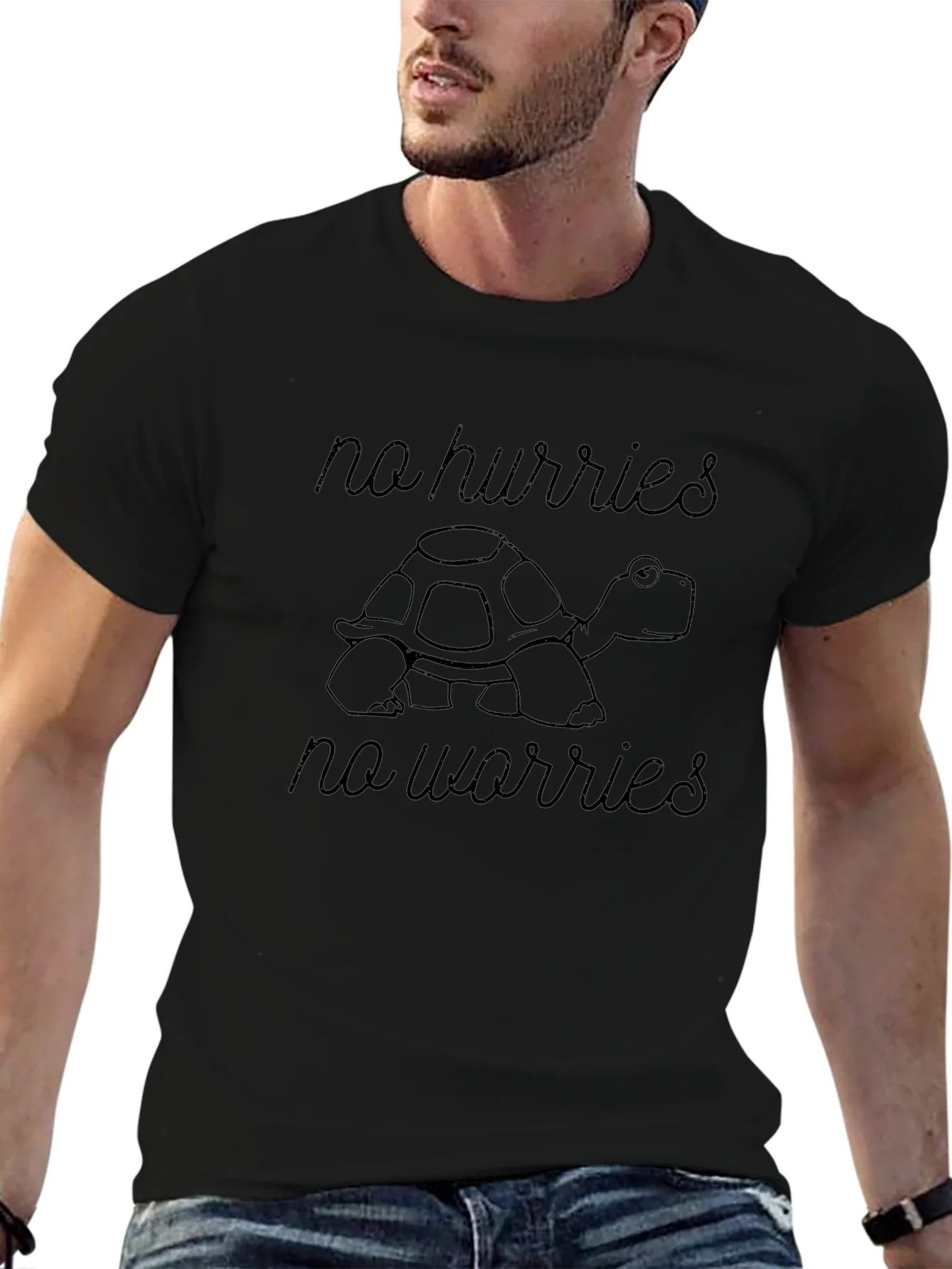 Relaxed Turtle Graphic Tee - No Hurries No Worries