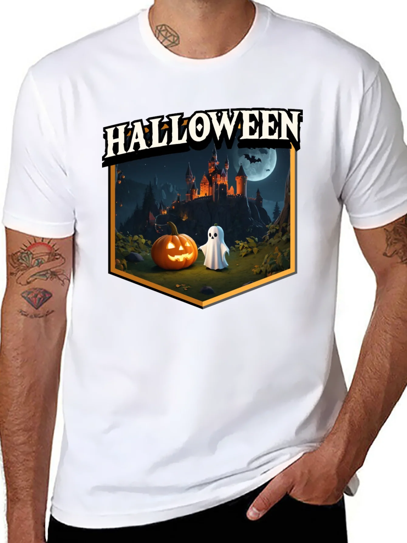 Halloween Castle Pumpkin Ghost T-Shirt