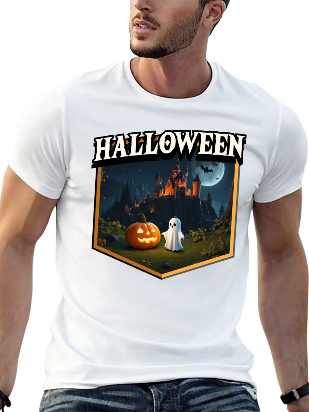 Halloween Castle Pumpkin Ghost T-Shirt
