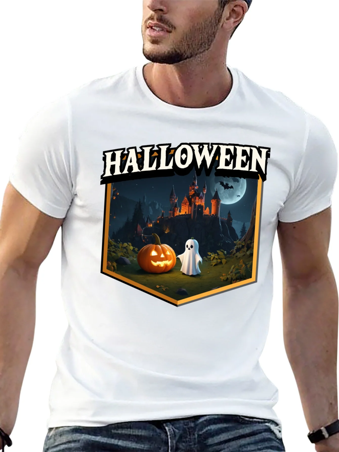 Halloween Castle Pumpkin Ghost T-Shirt