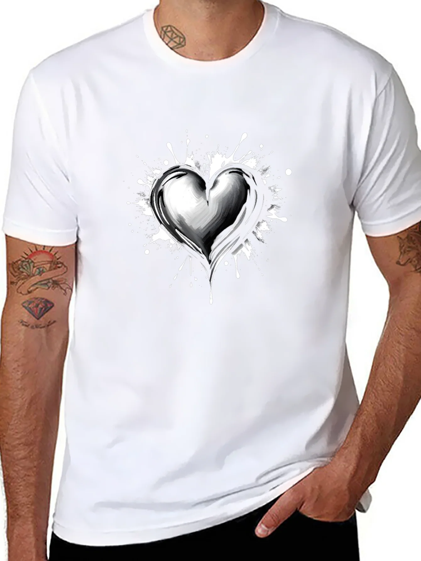 Heart Splatter Graphic Tee - Black Cotton Blend