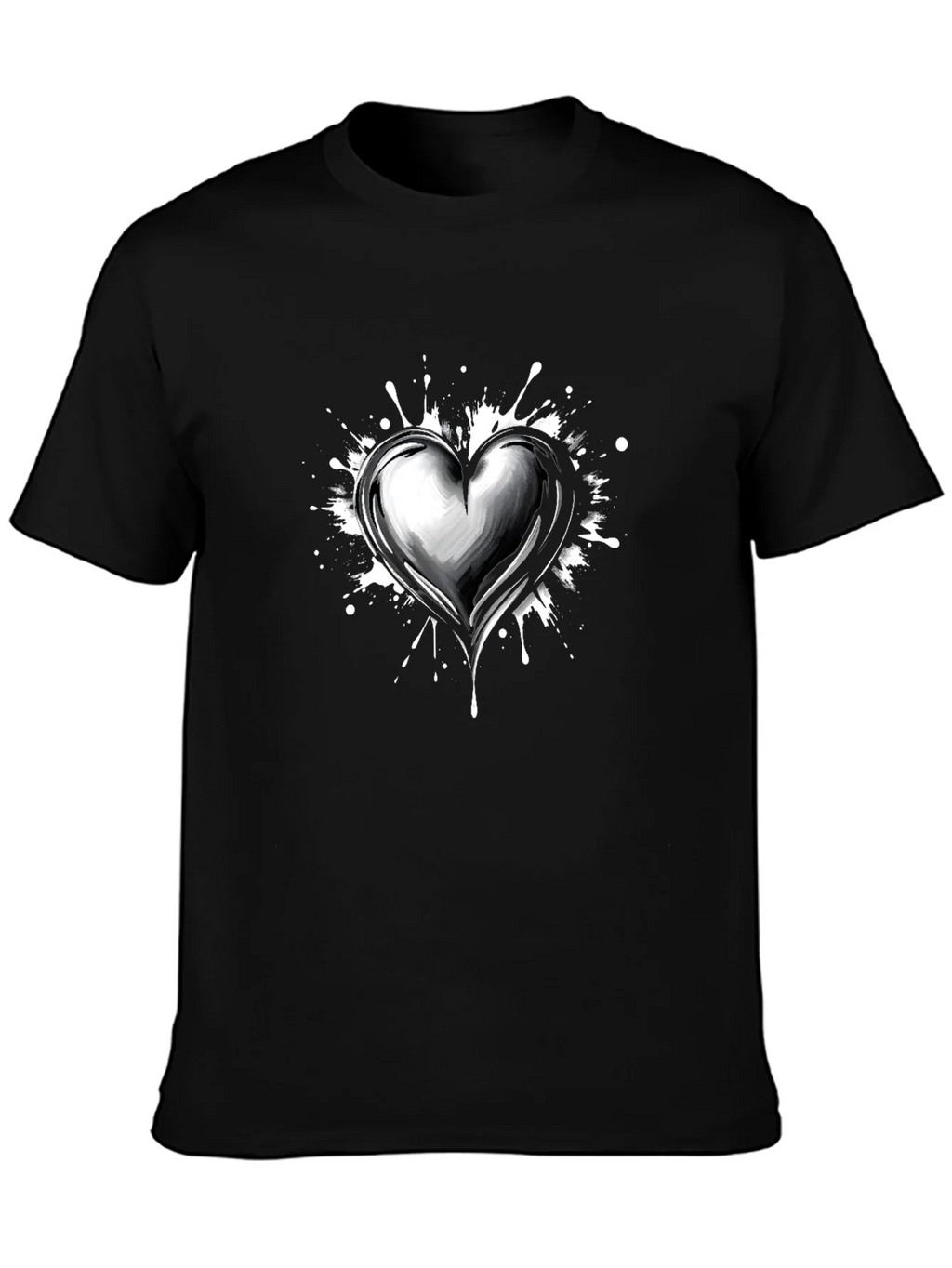Heart Splatter Graphic Tee - Black Cotton Blend