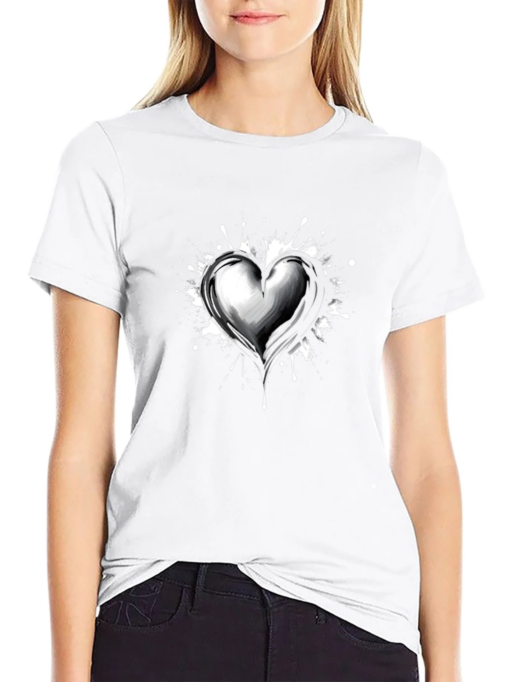 Heart Splatter Graphic Tee - Black Cotton Blend