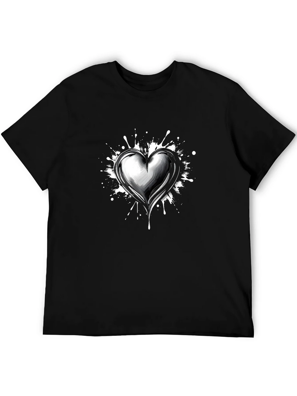 Heart Splatter Graphic Tee - Black Cotton Blend