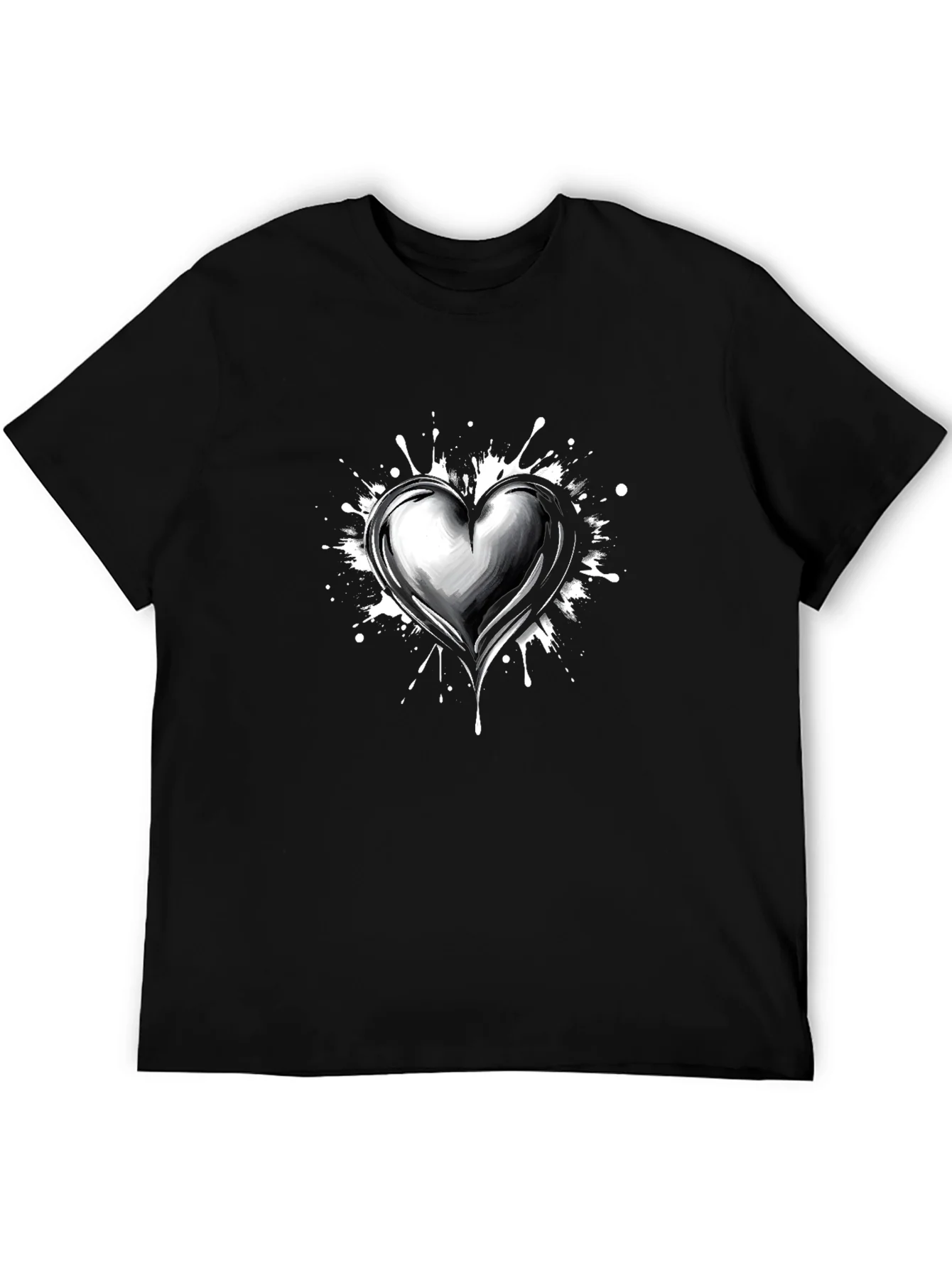 Heart Splatter Graphic Tee - Black Cotton Blend