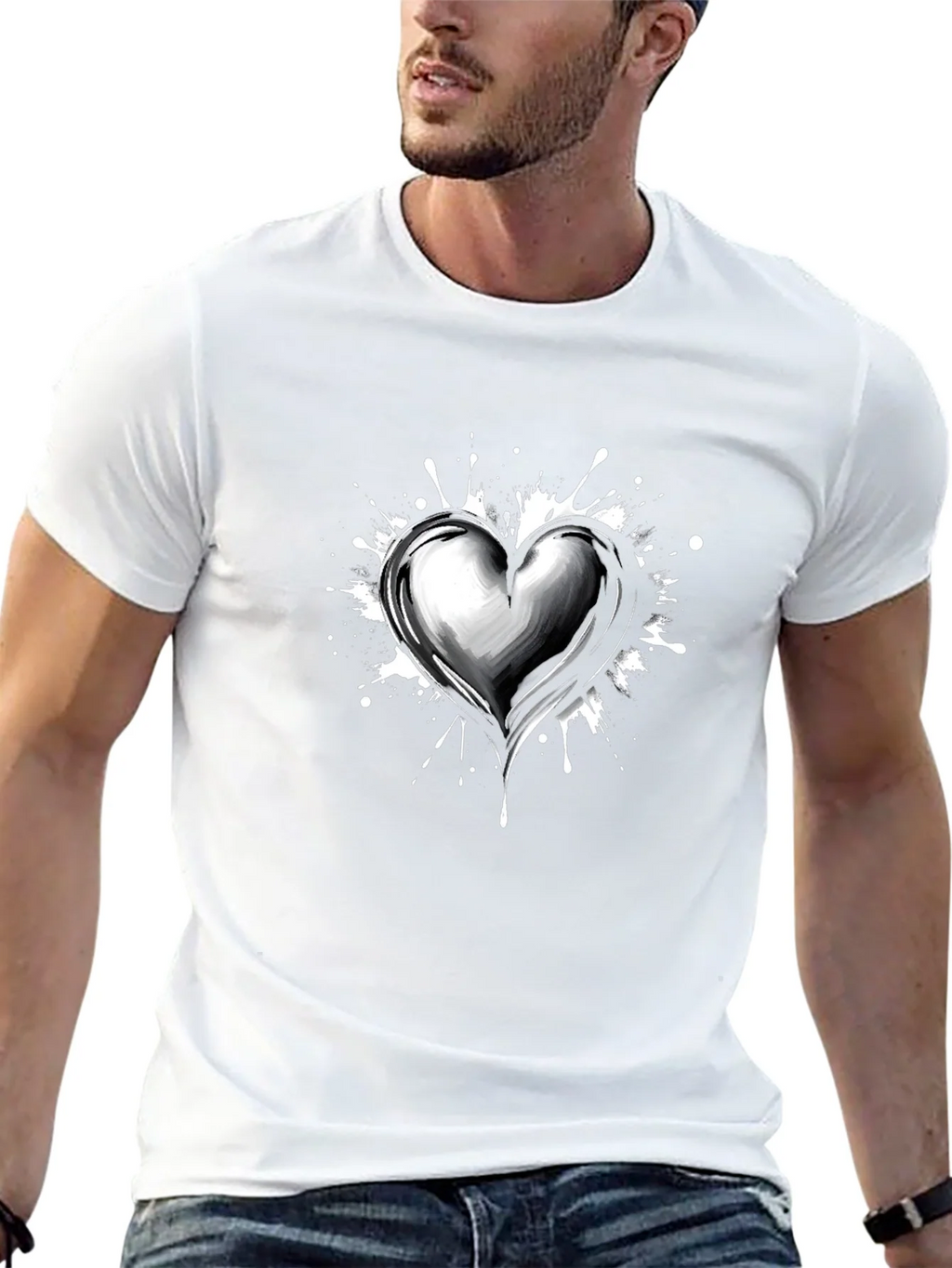 Heart Splatter Graphic Tee - Black Cotton Blend