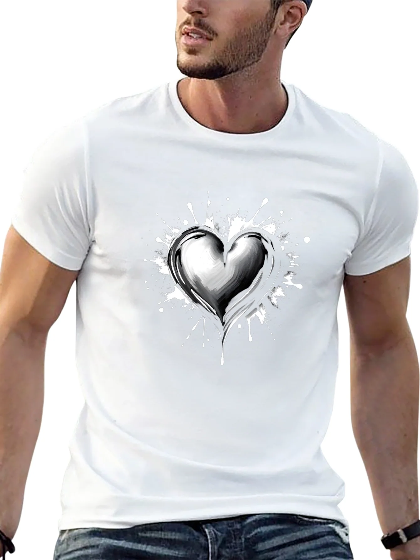 Heart Splatter Graphic Tee - Black Cotton Blend
