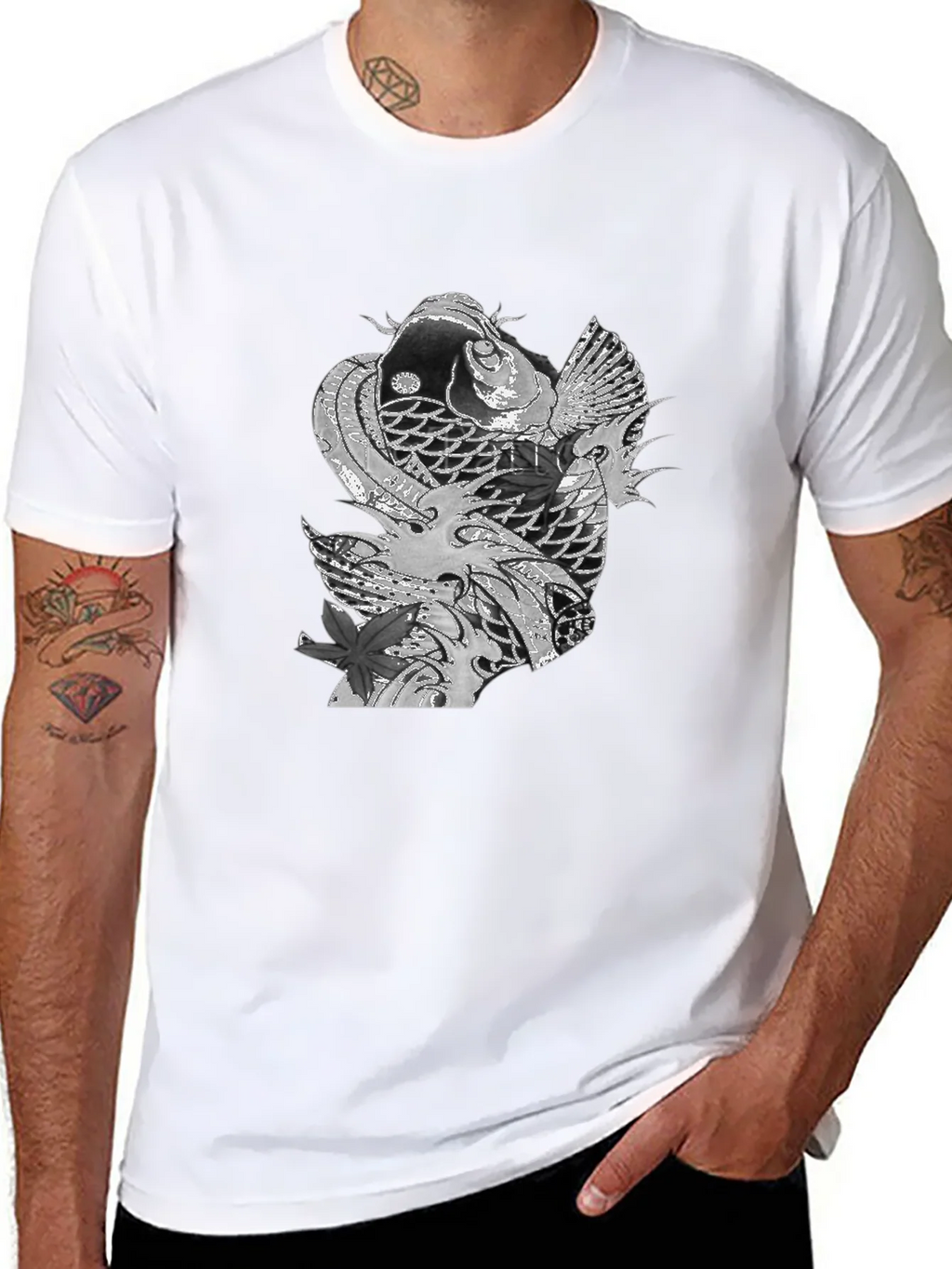 Koi Fish Graphic Tee - Stylish Black T-Shirt