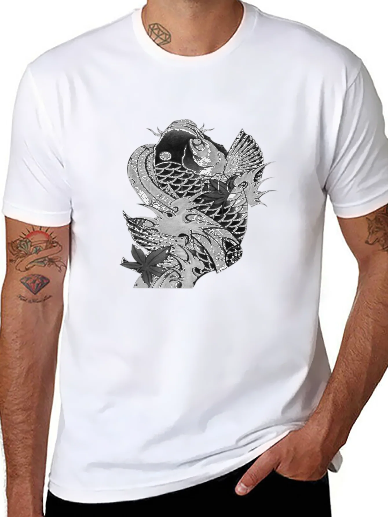 Koi Fish Graphic Tee - Stylish Black T-Shirt
