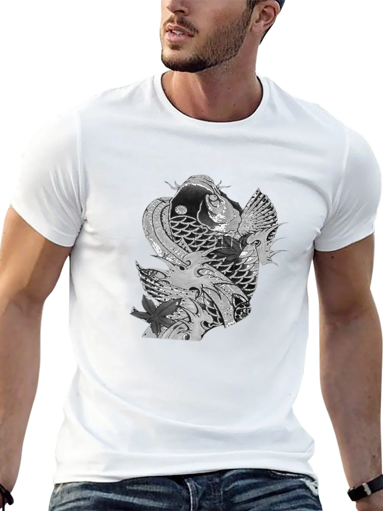 Koi Fish Graphic Tee - Stylish Black T-Shirt