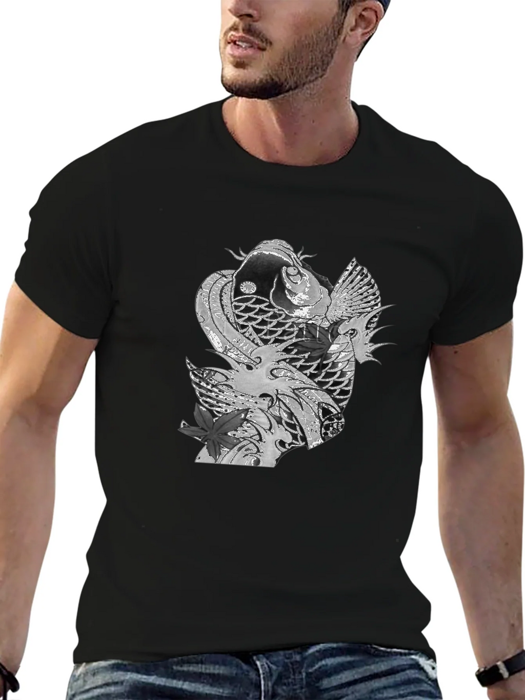 Koi Fish Graphic Tee - Stylish Black T-Shirt
