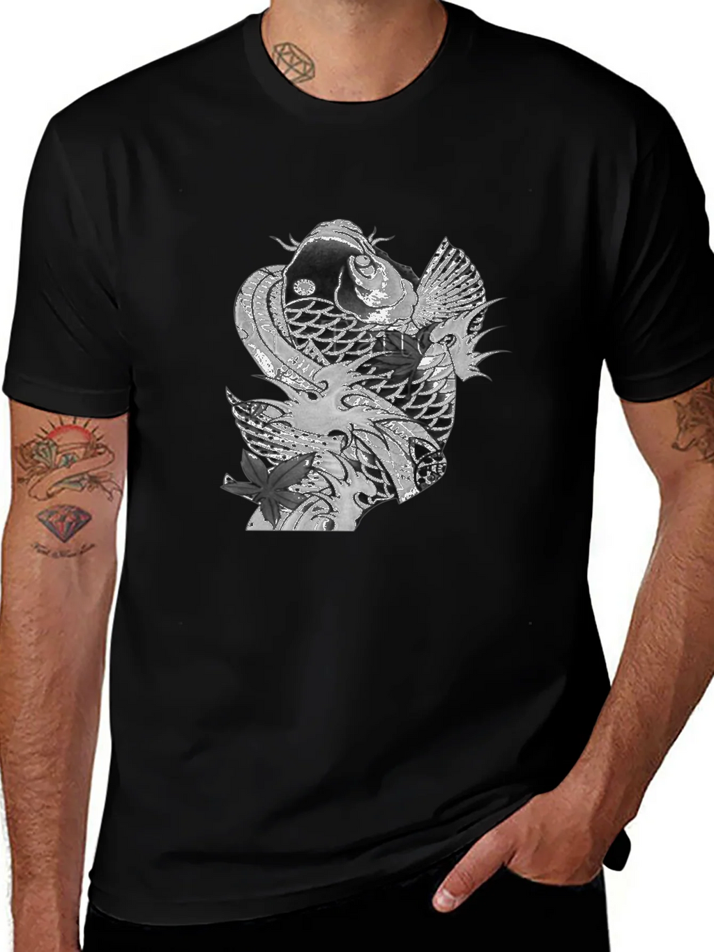 Koi Fish Graphic Tee - Stylish Black T-Shirt