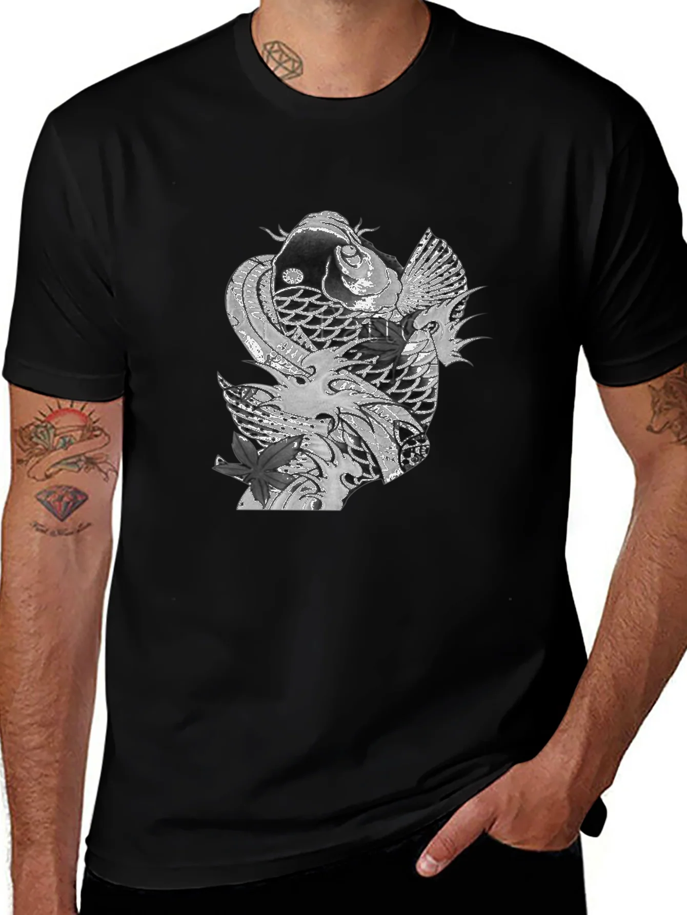 Koi Fish Graphic Tee - Stylish Black T-Shirt