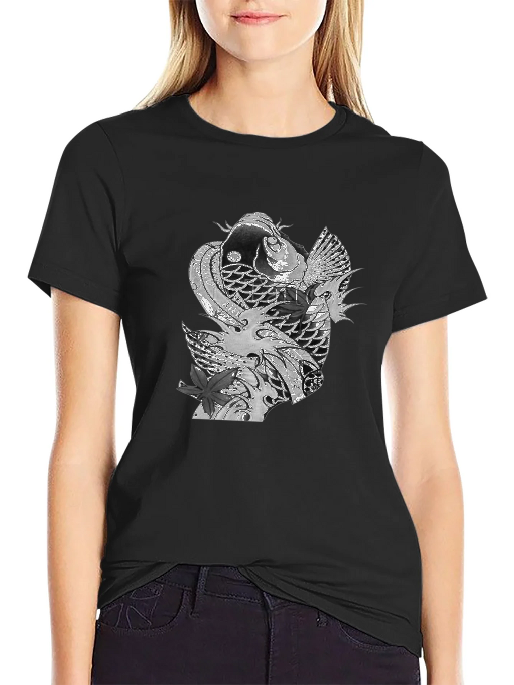 Koi Fish Graphic Tee - Stylish Black T-Shirt
