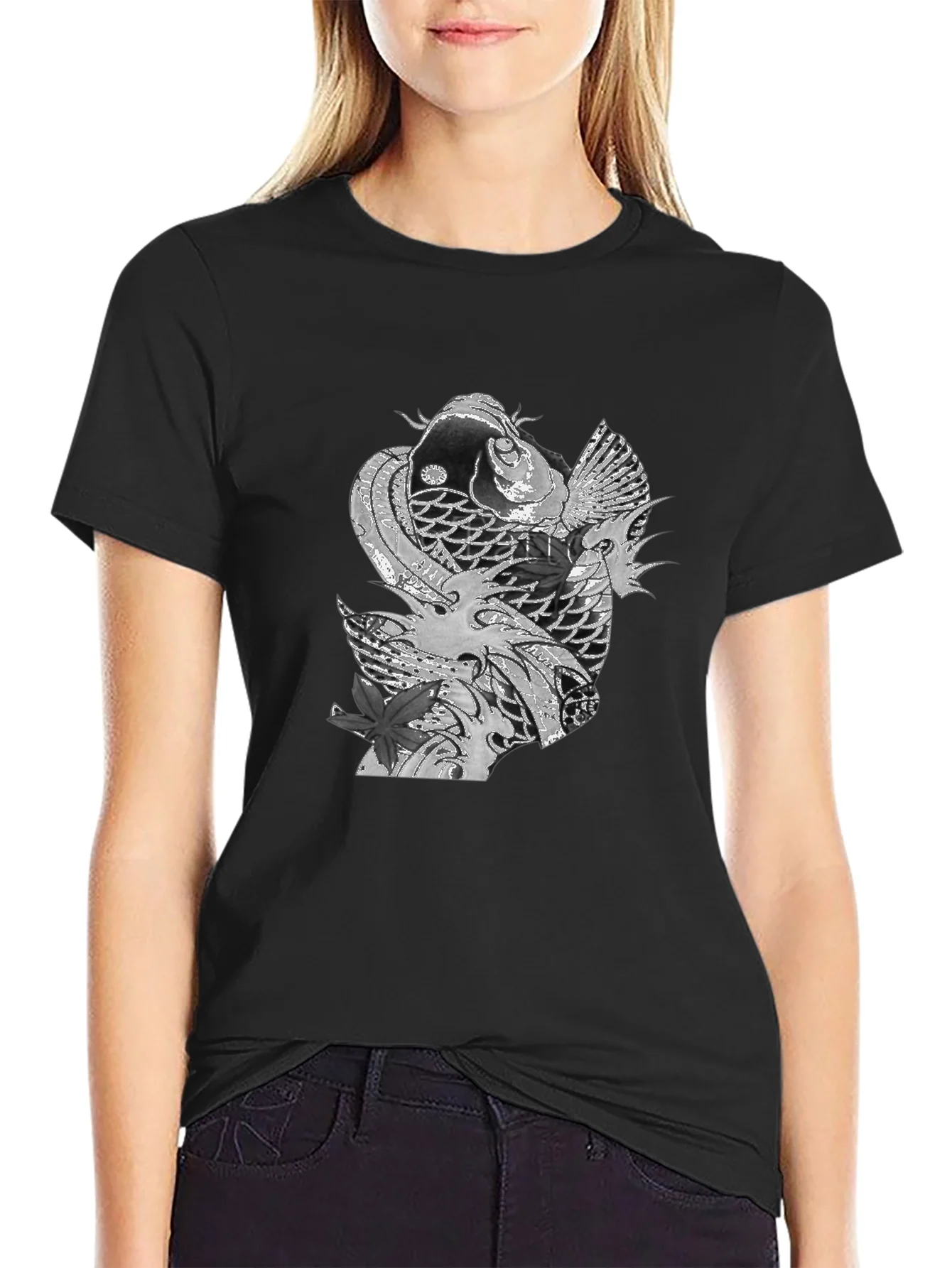 Koi Fish Graphic Tee - Stylish Black T-Shirt