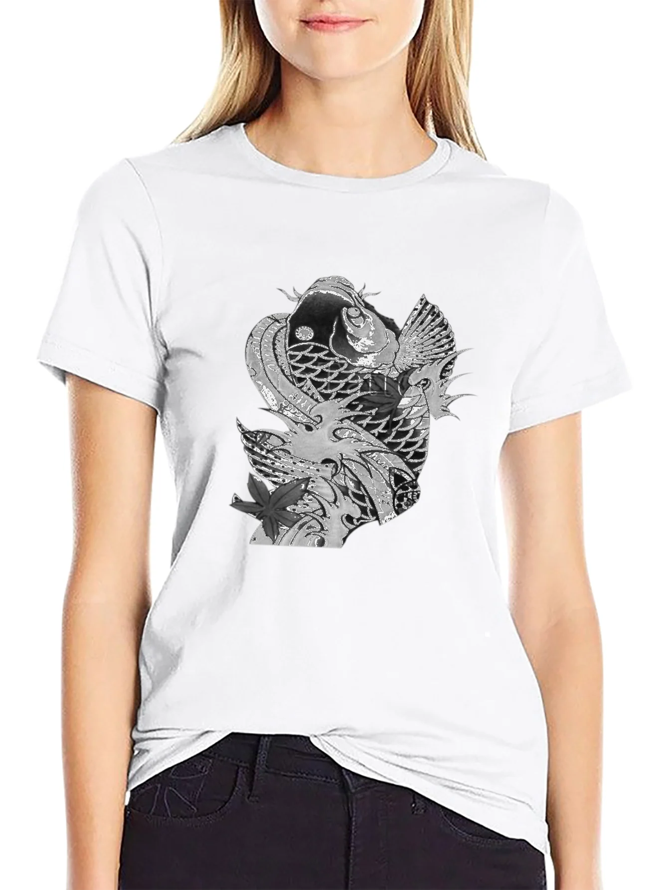 Koi Fish Graphic Tee - Stylish Black T-Shirt