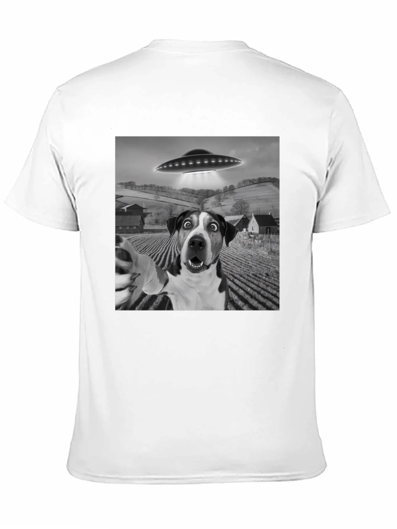 UFO Dog Selfie T-Shirt - Black Graphic Tee