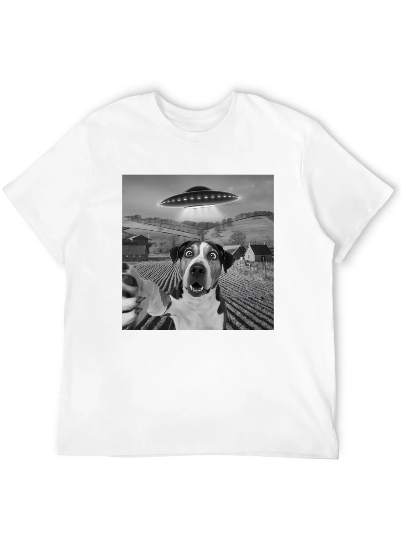 UFO Dog Selfie T-Shirt - Black Graphic Tee