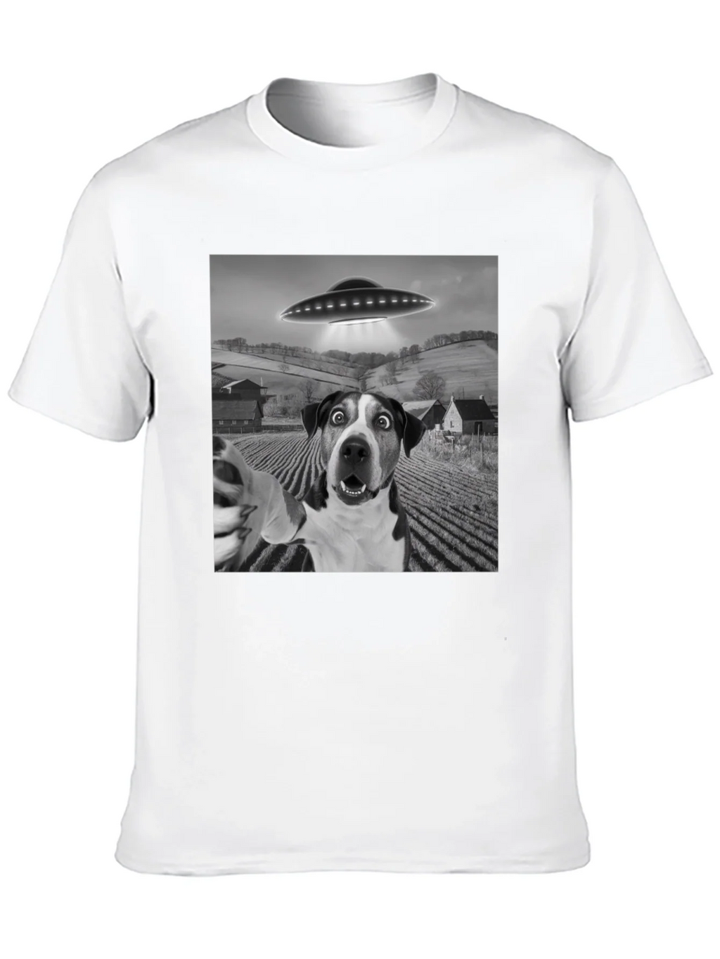 UFO Dog Selfie T-Shirt - Black Graphic Tee