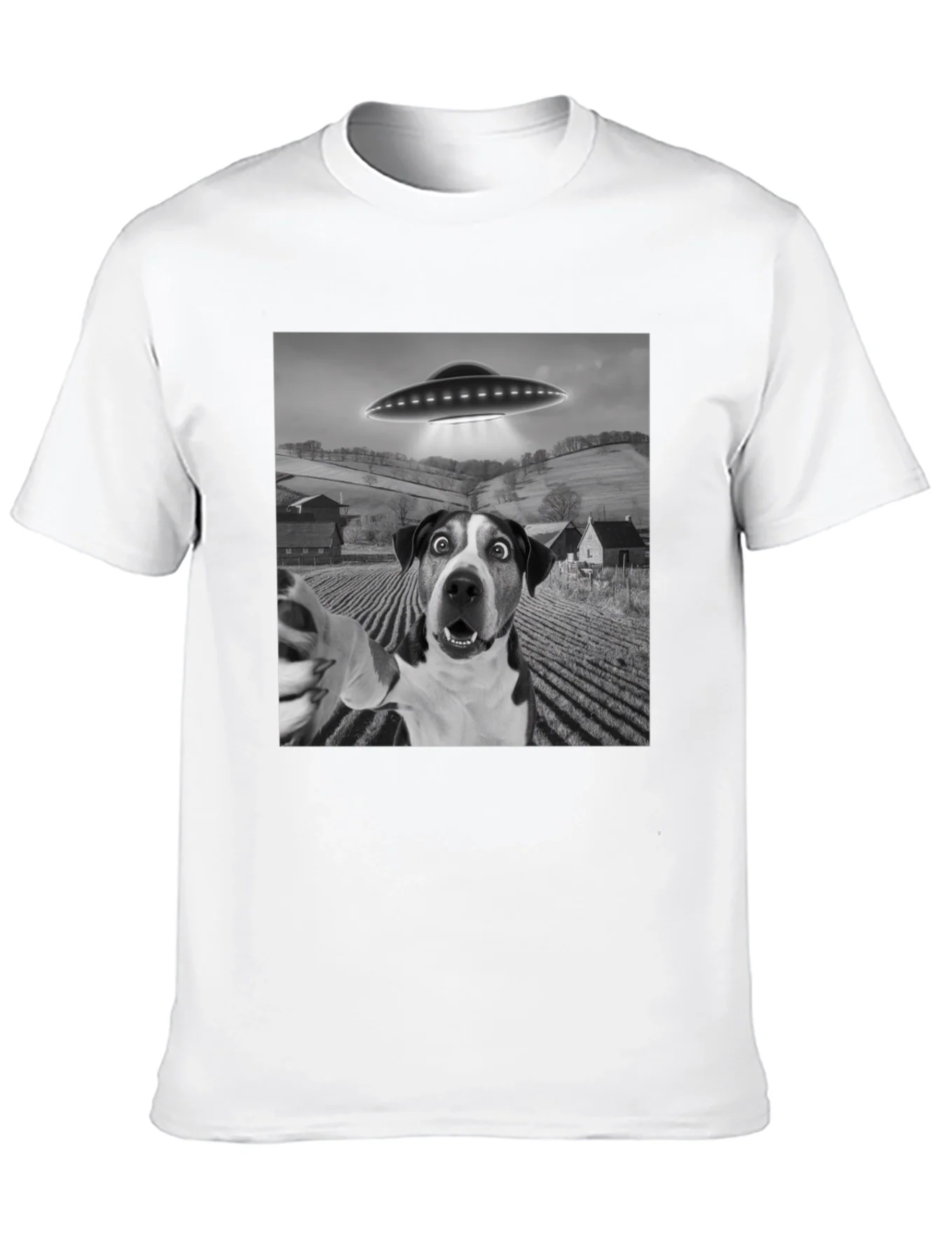 UFO Dog Selfie T-Shirt - Black Graphic Tee