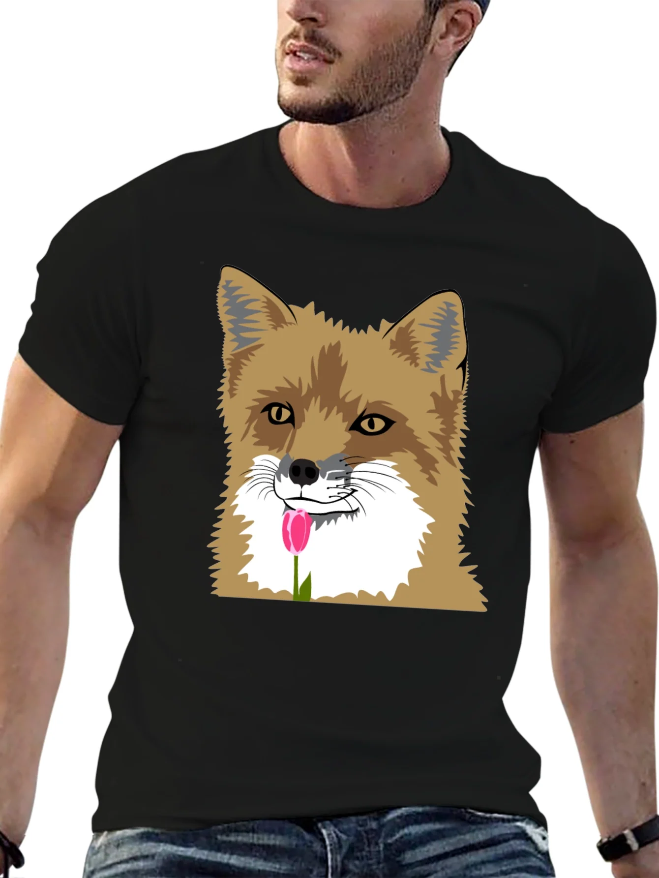 Fox & Tulip Graphic Tee - Mens Black Short Sleeve Shirt