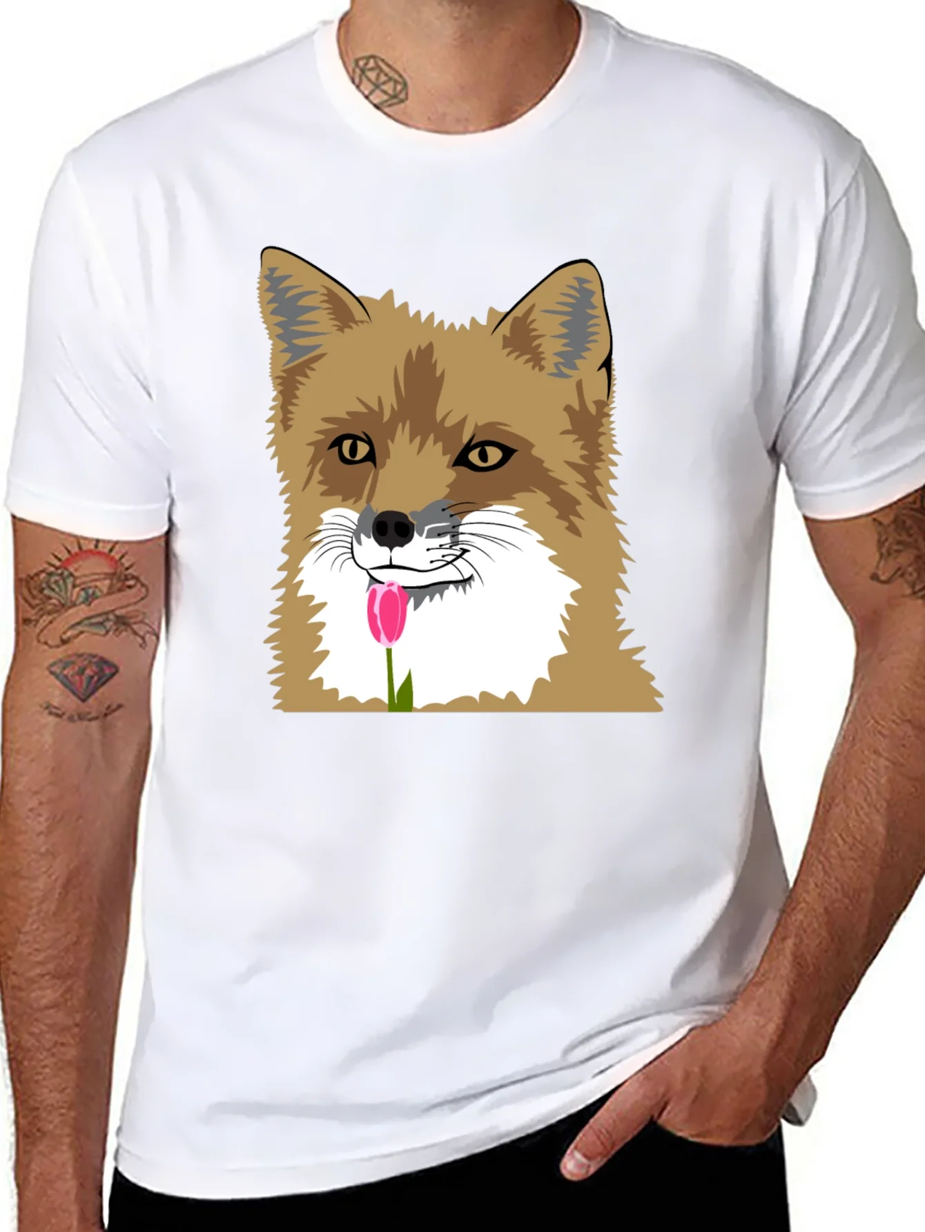 Fox & Tulip Graphic Tee - Mens Black Short Sleeve Shirt