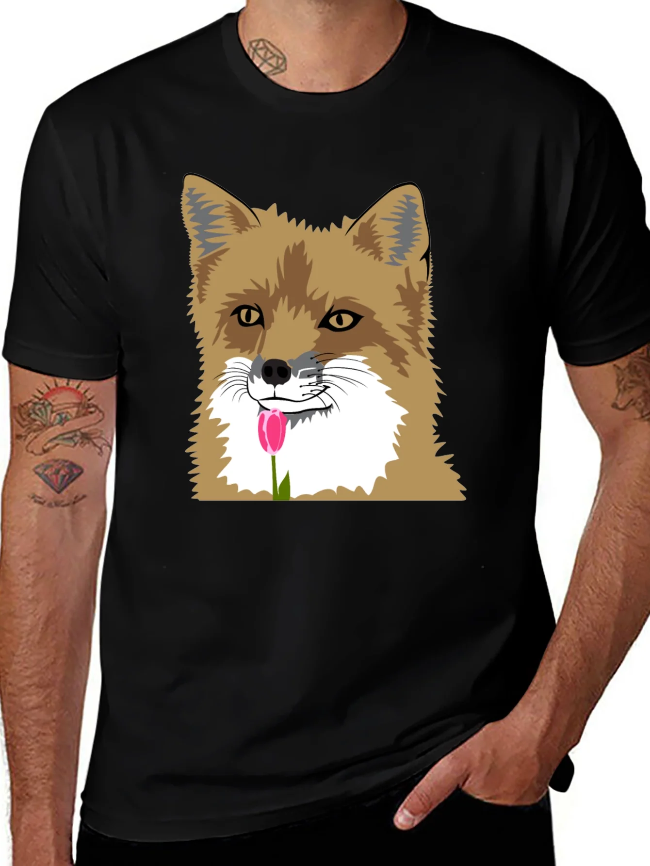 Fox & Tulip Graphic Tee - Mens Black Short Sleeve Shirt