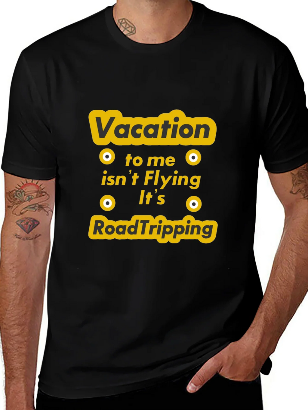 Vacation Road Tripping Graphic Tee - Black Cotton T-Shirt