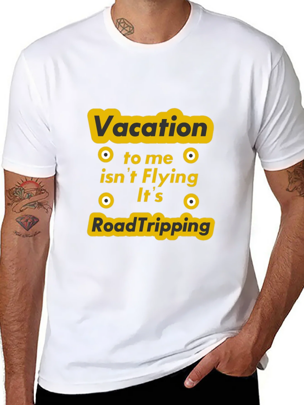 Vacation Road Tripping Graphic Tee - Black Cotton T-Shirt