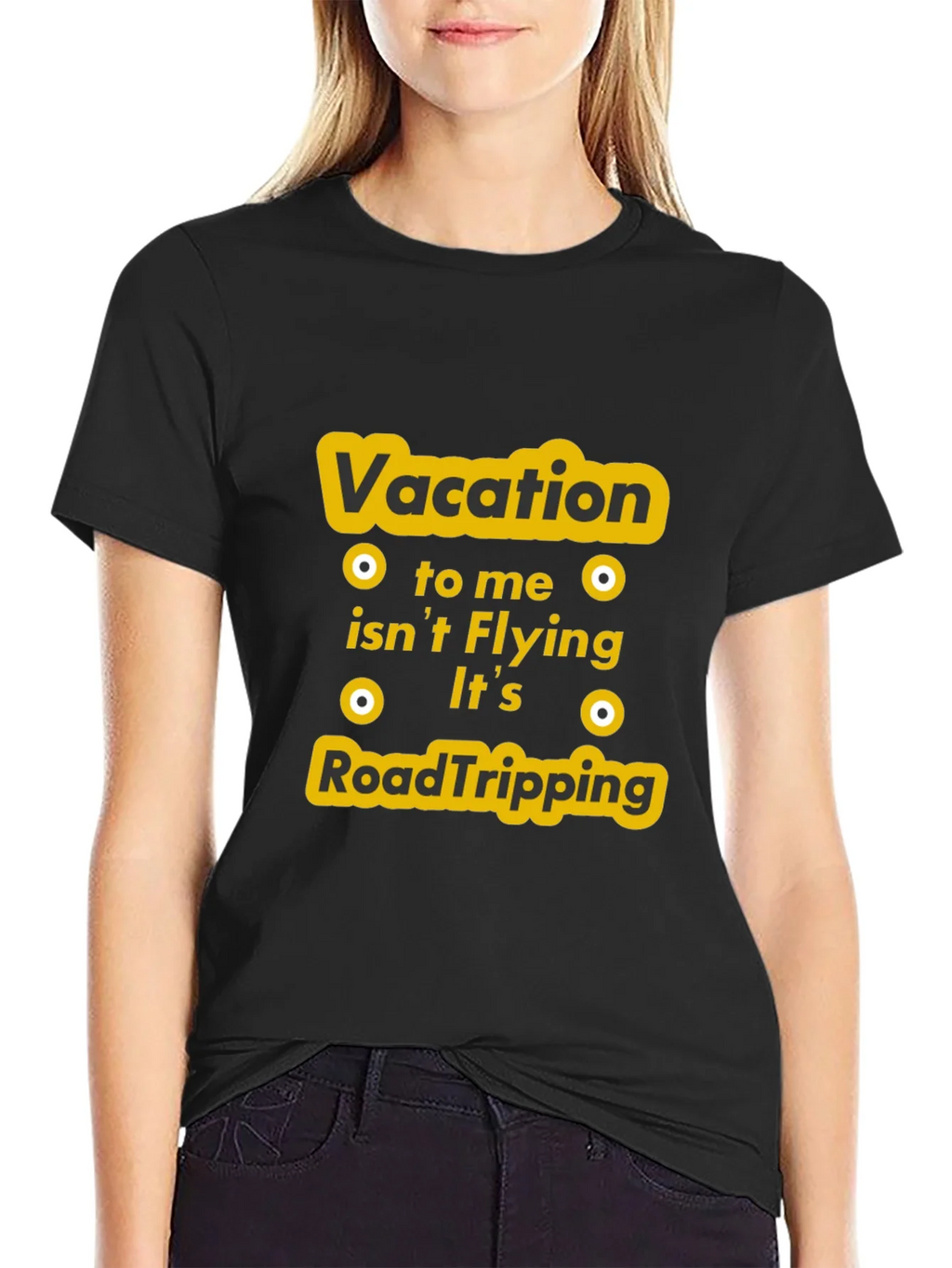 Vacation Road Tripping Graphic Tee - Black Cotton T-Shirt