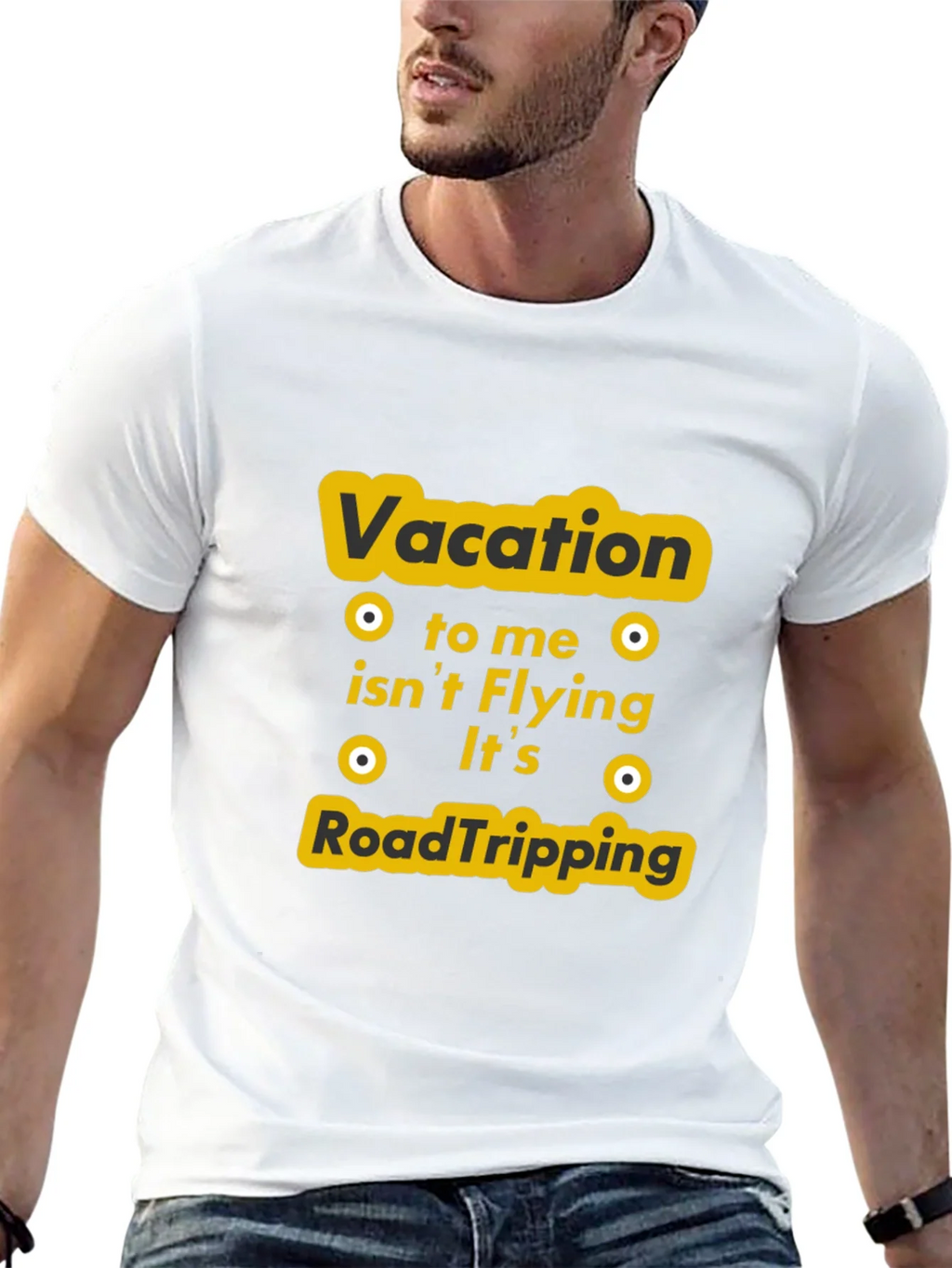 Vacation Road Tripping Graphic Tee - Black Cotton T-Shirt