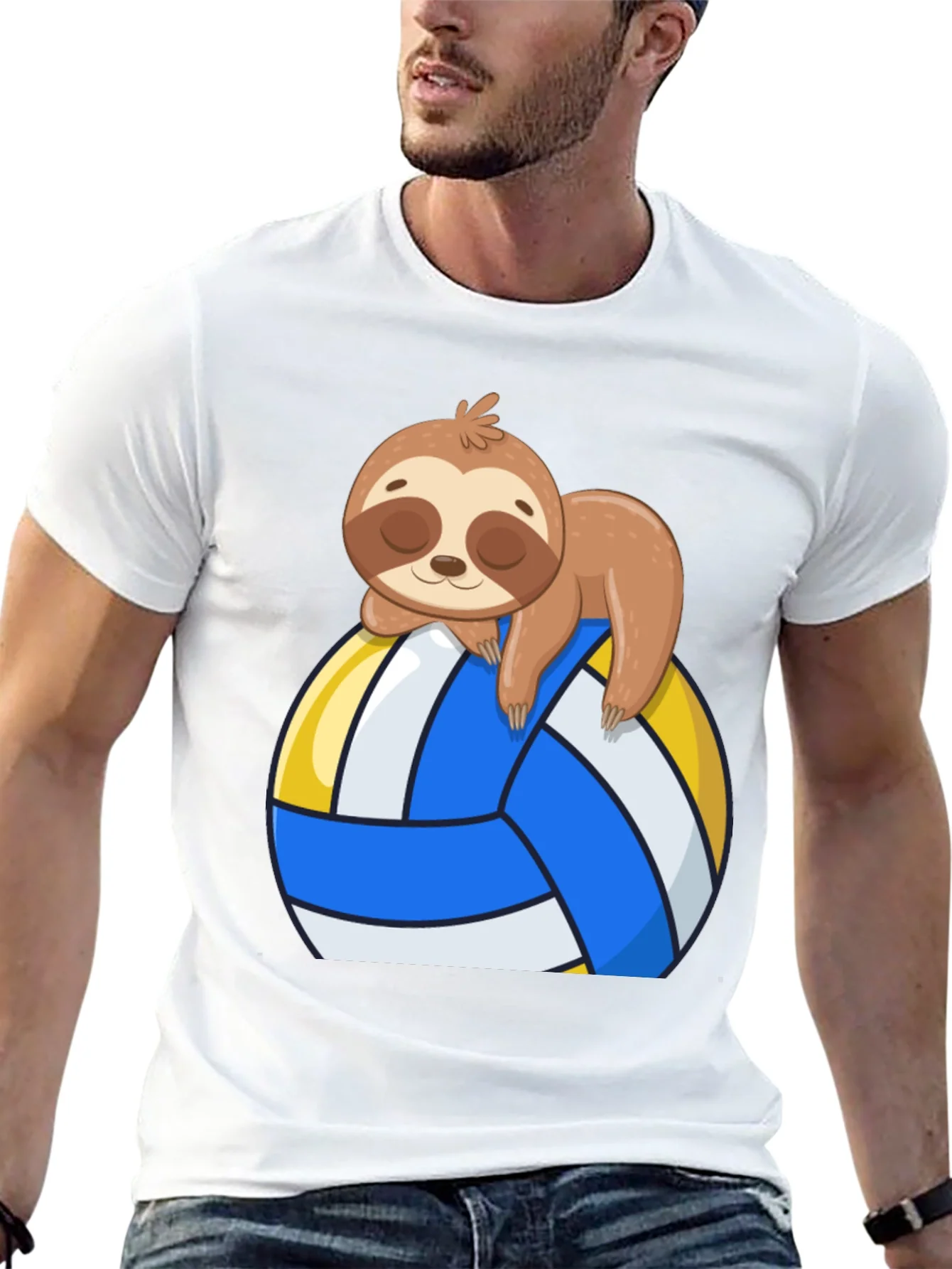 Sloth Volleyball T-Shirt - Cute Cartoon Sloth Design