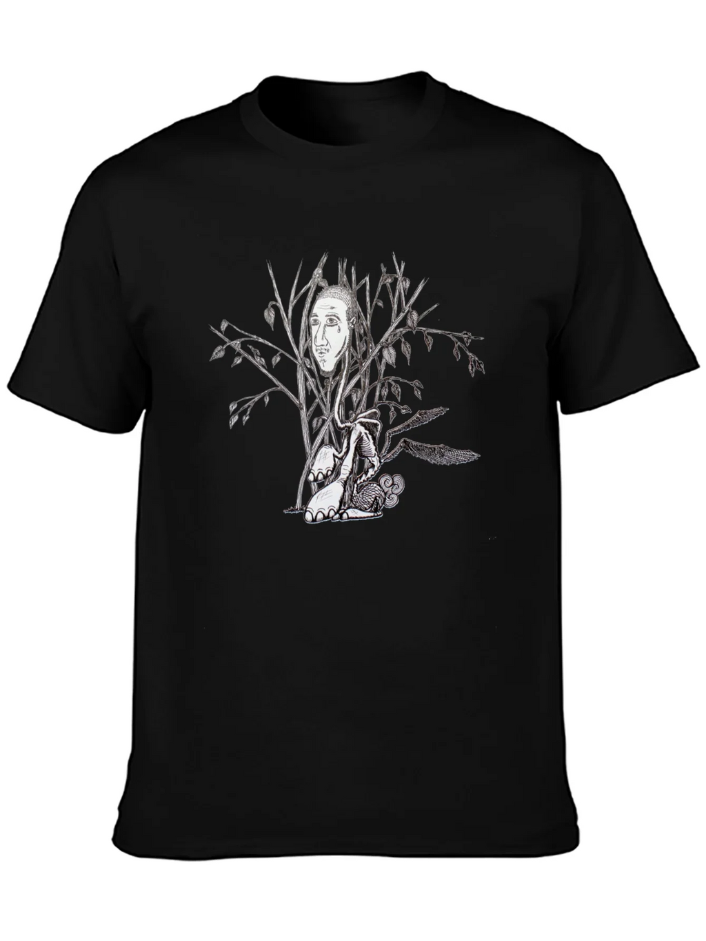 Surreal Tree Face Graphic Black T-Shirt