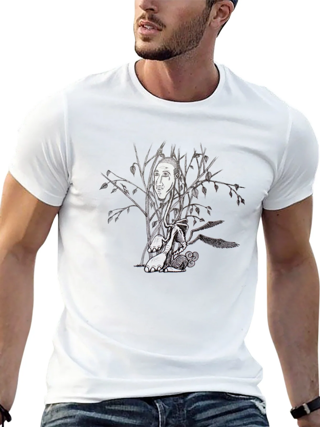 Surreal Tree Face Graphic Black T-Shirt