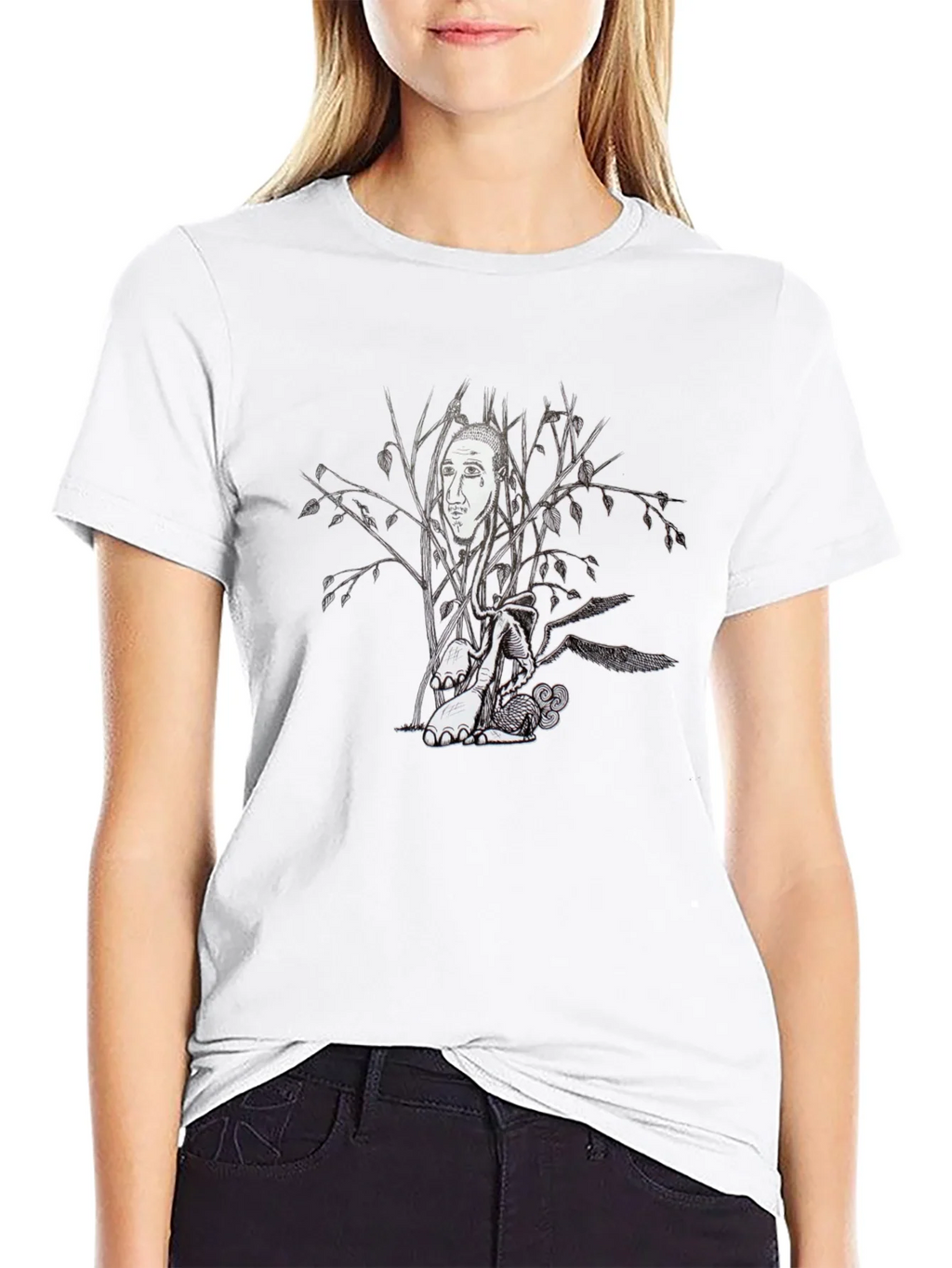 Surreal Tree Face Graphic Black T-Shirt