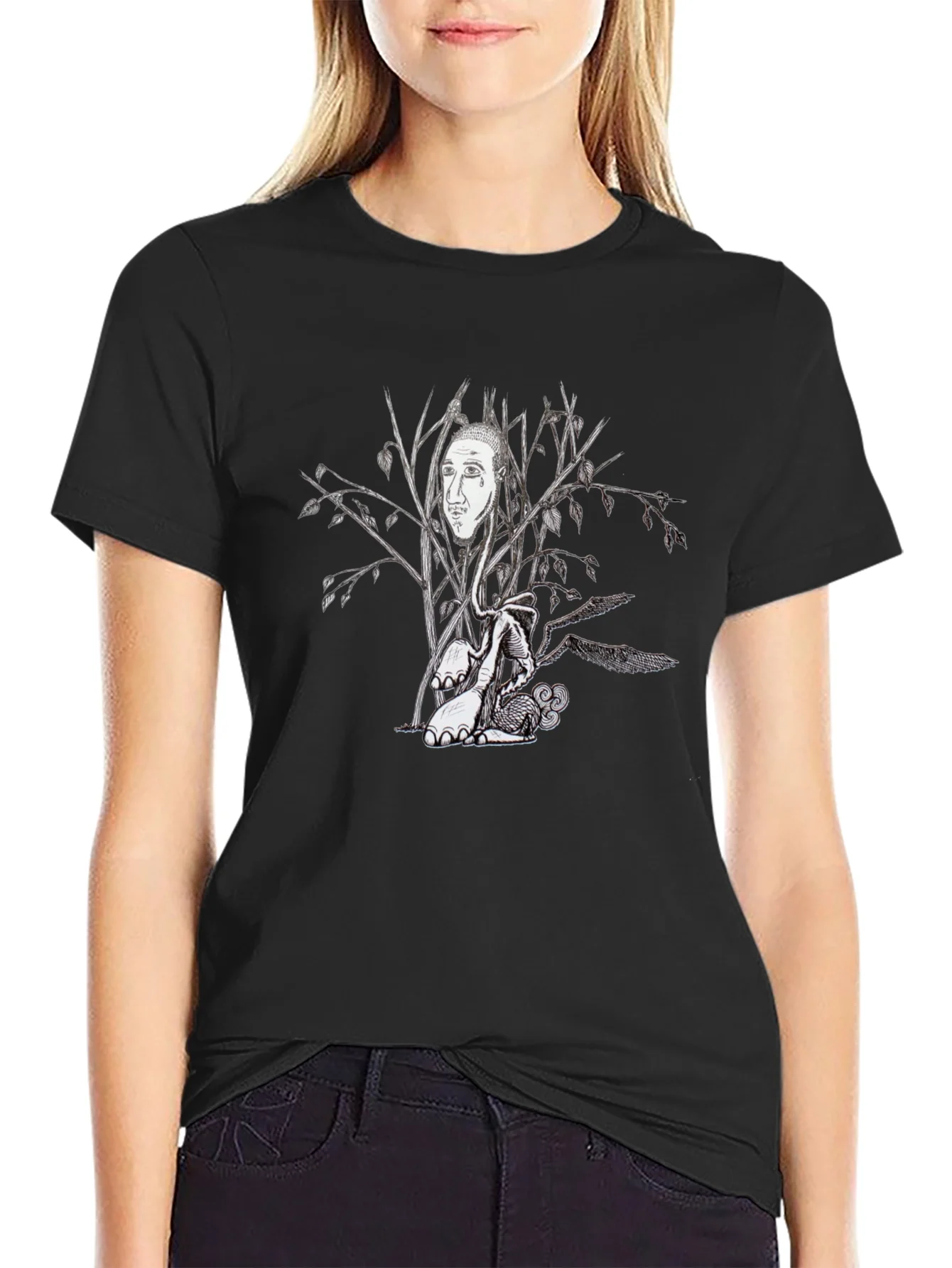Surreal Tree Face Graphic Black T-Shirt