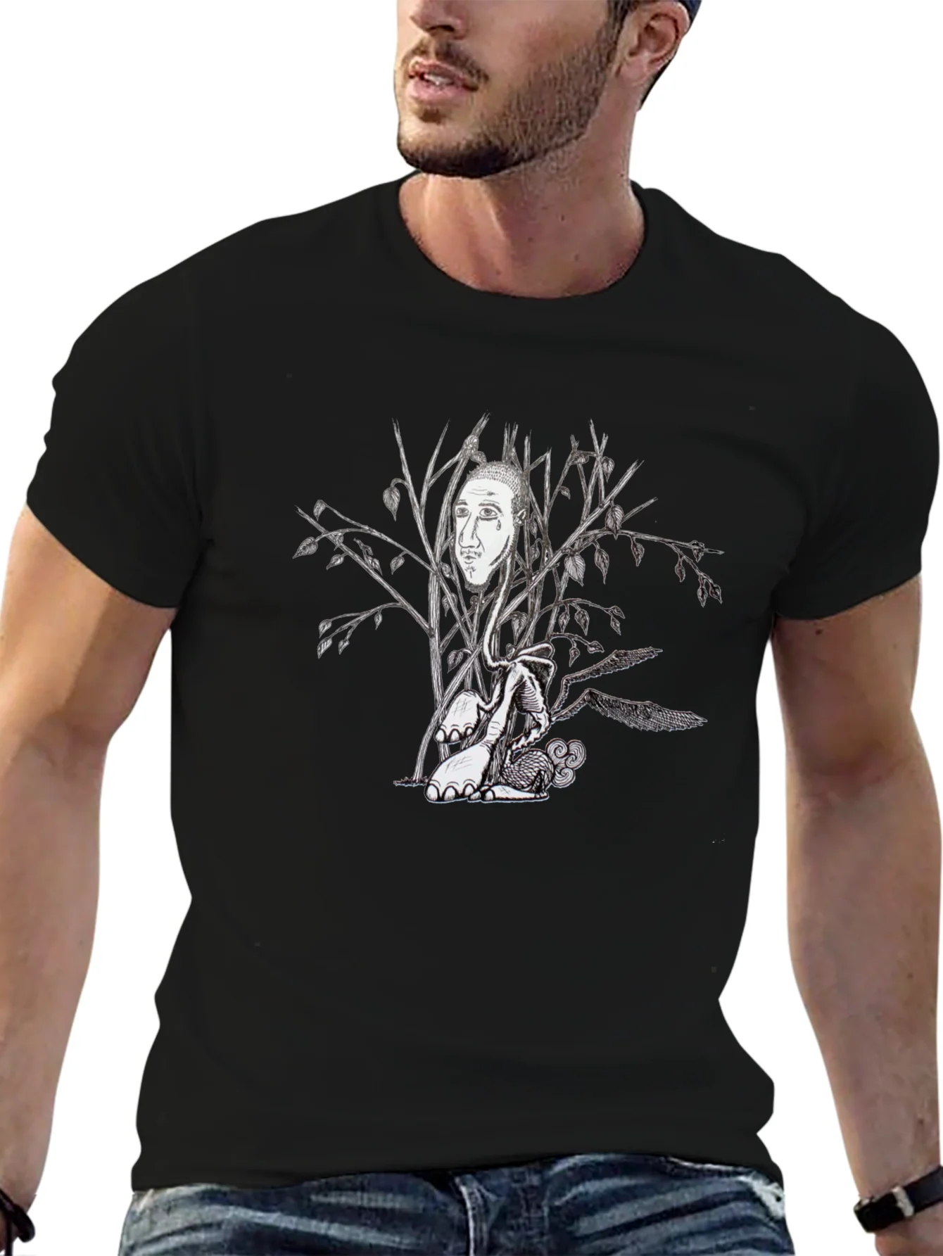 Surreal Tree Face Graphic Black T-Shirt