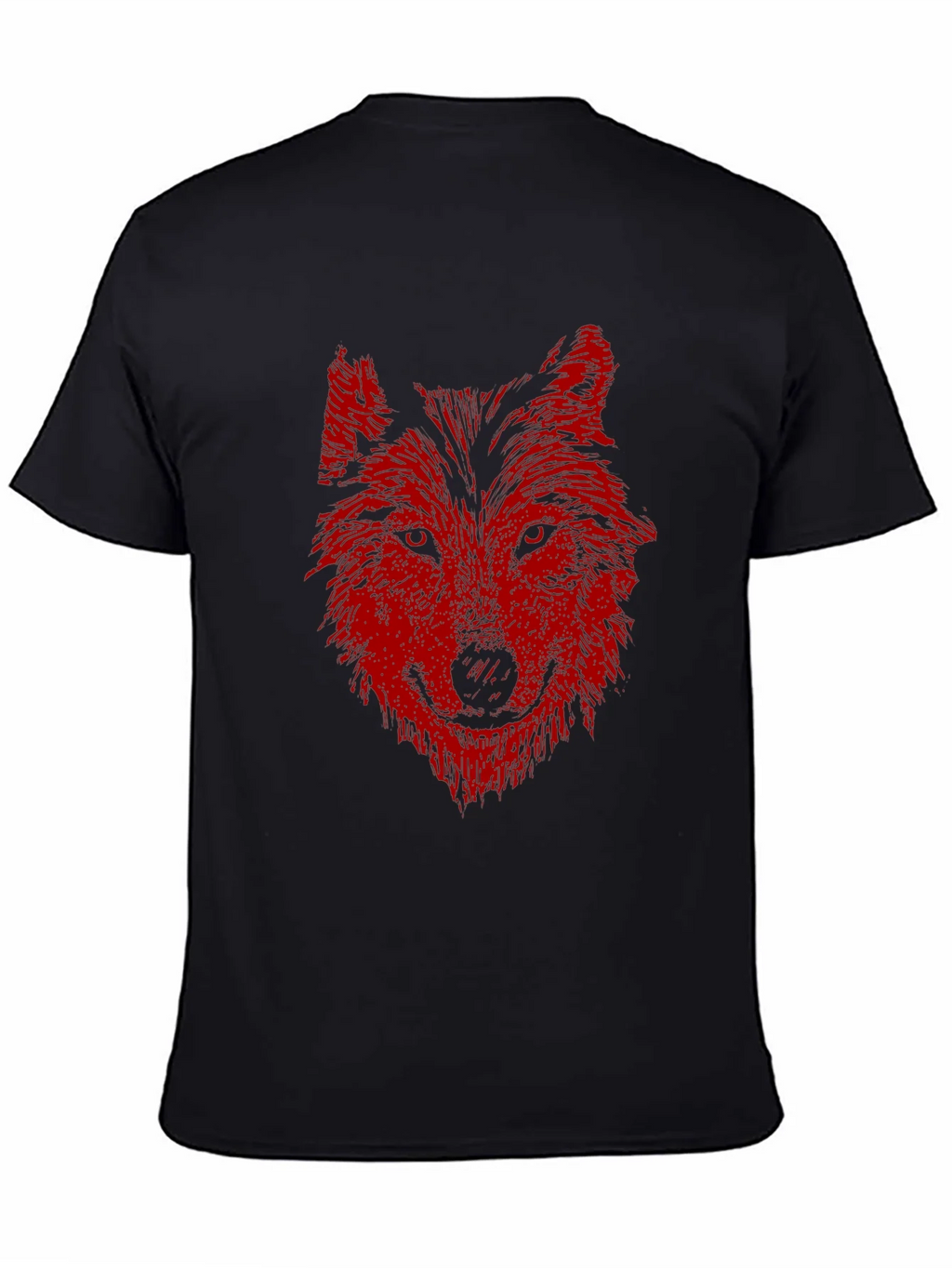 Mens Black T-Shirt with Red Wolf Graphic Print