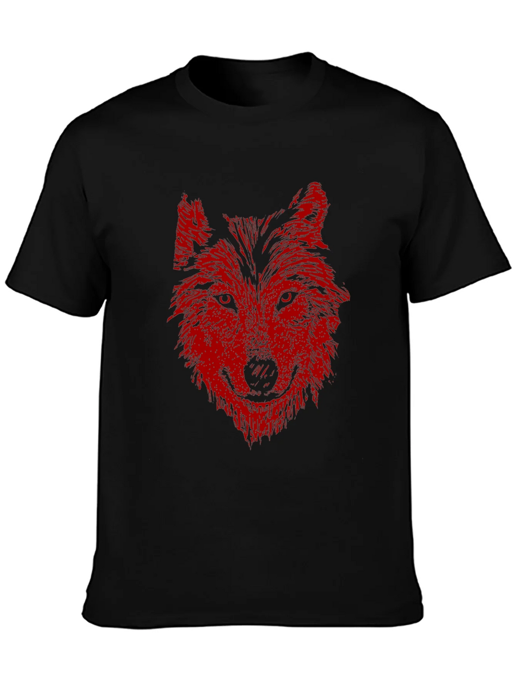 Mens Black T-Shirt with Red Wolf Graphic Print