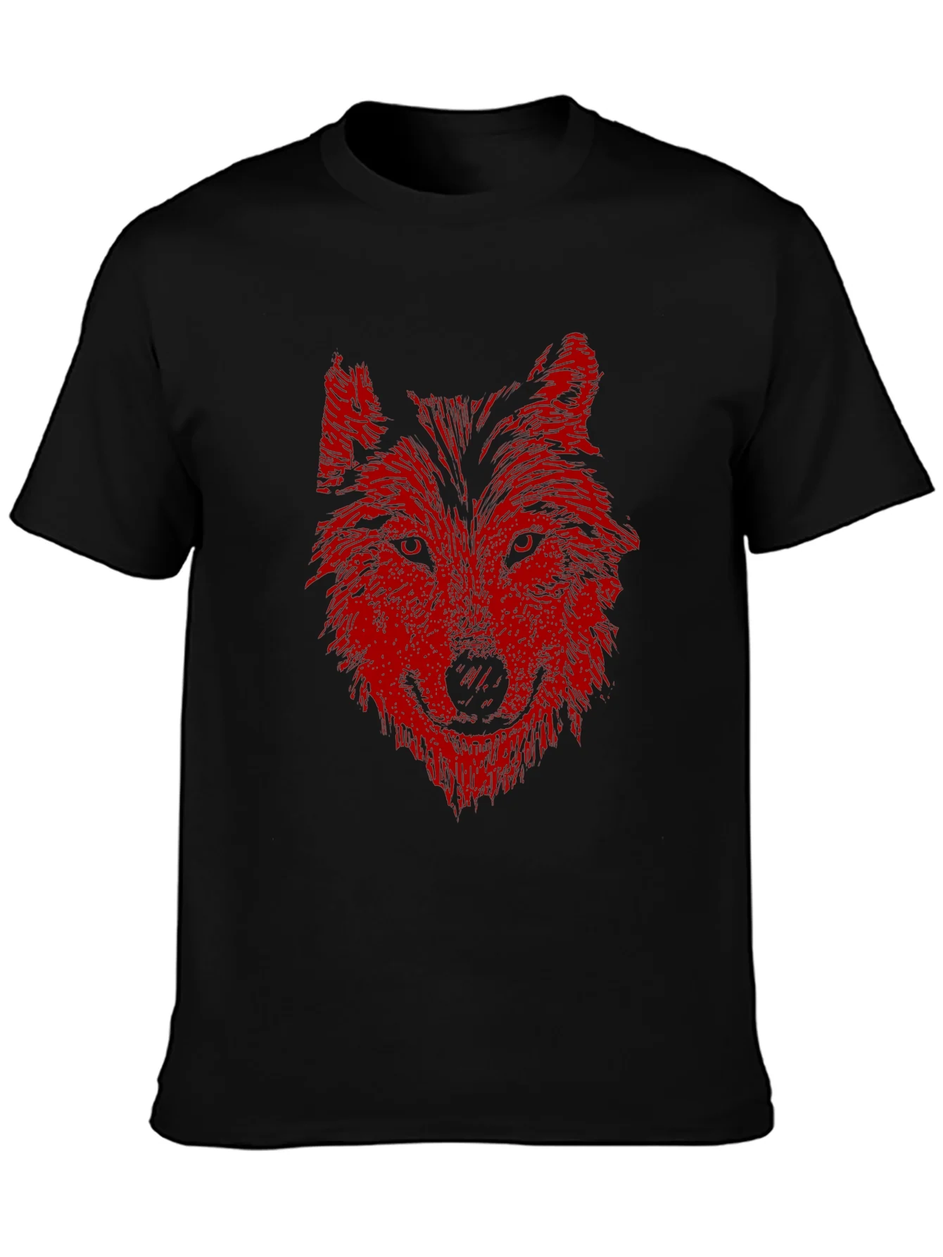 Mens Black T-Shirt with Red Wolf Graphic Print