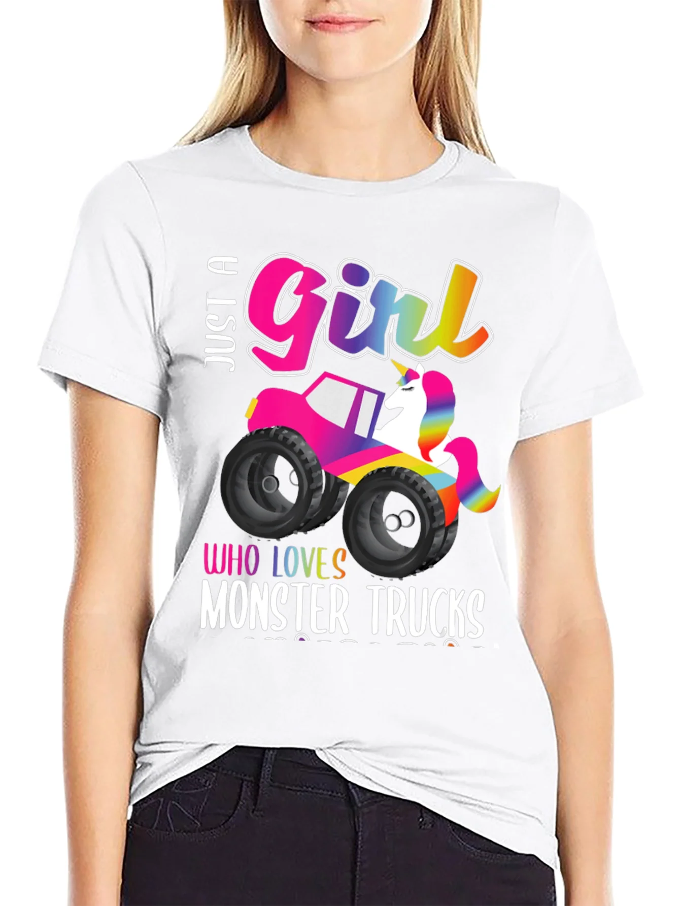Just a Girl Who Loves Monster Trucks Unicorn T-Shirt